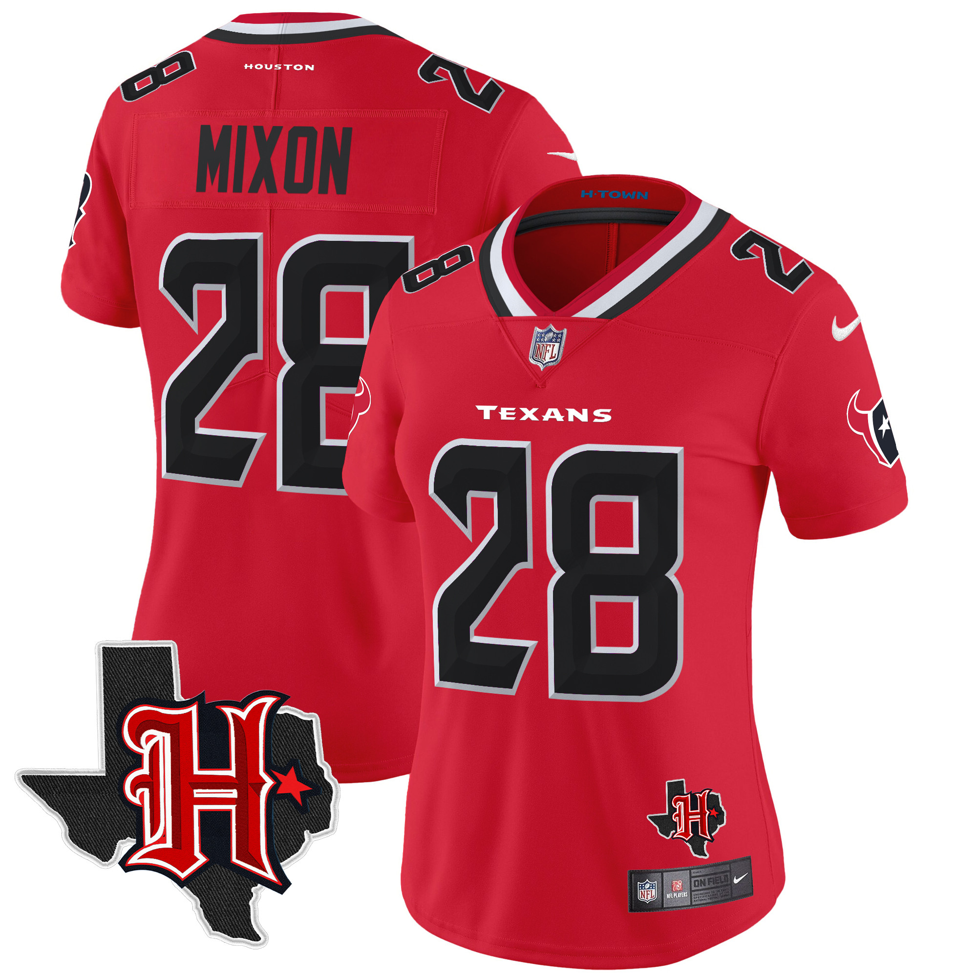 Joe Mixon Women's Houston Texans 2024 Texas Patch Vapor Limited Red Jersey - All Stitched
