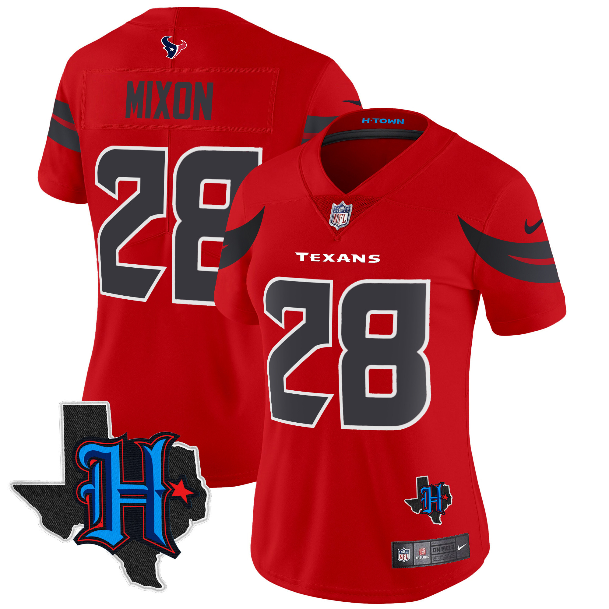 Joe Mixon Women's Houston Texans 2024 Texas Patch Vapor Limited Red Jersey - All Stitched