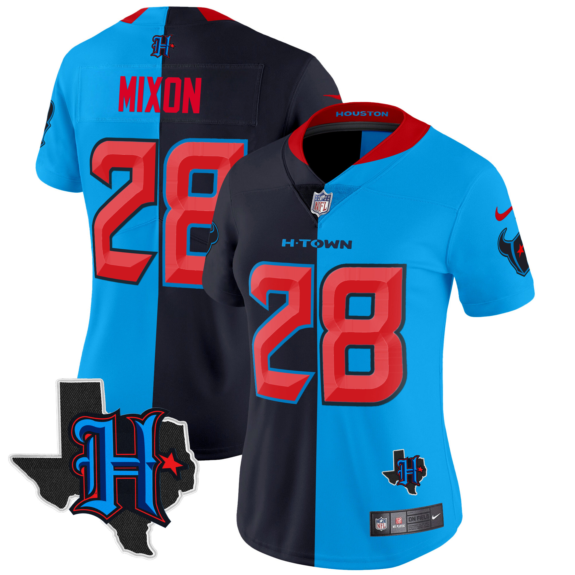 Joe Mixon Women's Houston Texans 2024 Texas Patch Vapor Limited Split Jersey - All Stitched