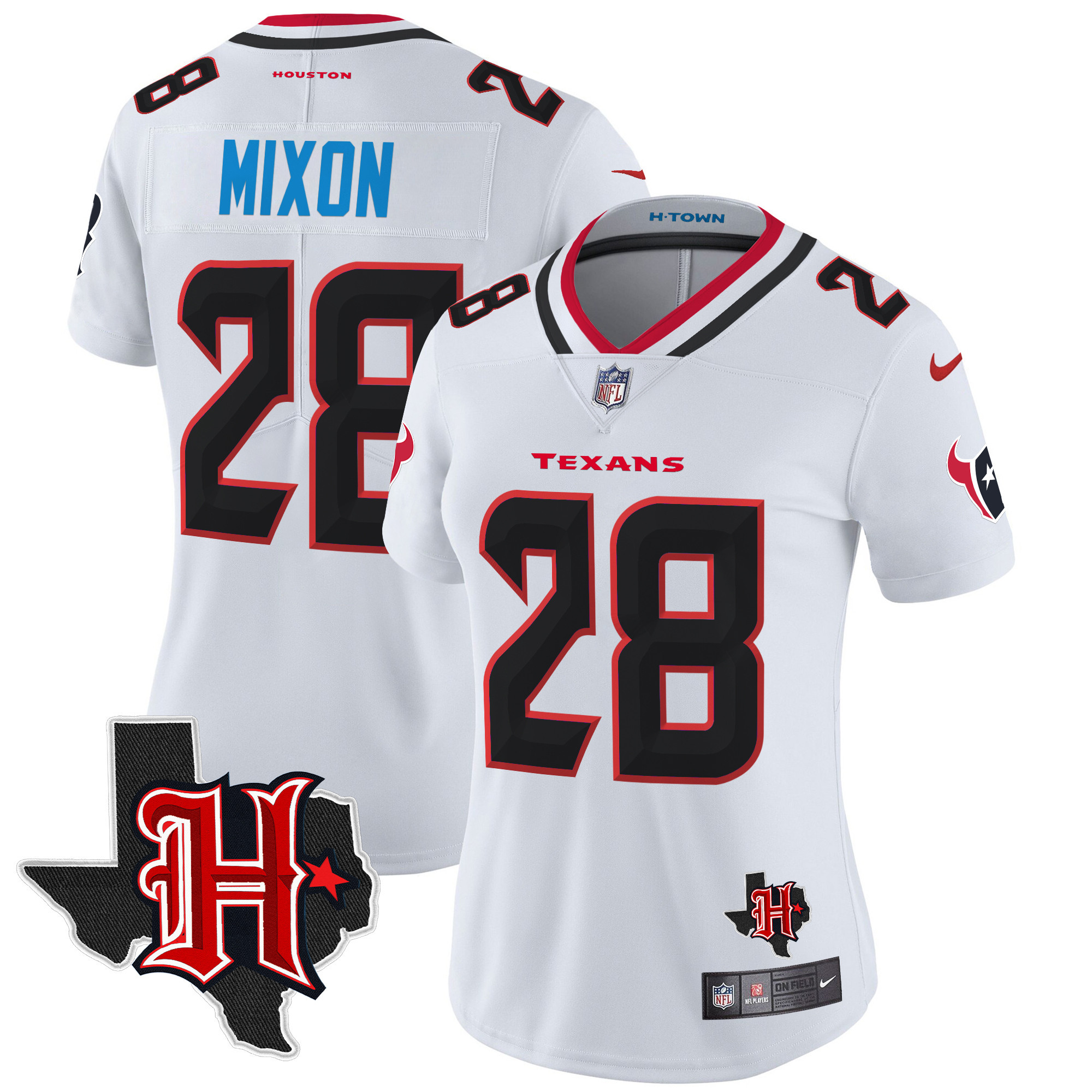 Joe Mixon Women's Houston Texans 2024 Texas Patch Vapor Limited White Jersey - All Stitched