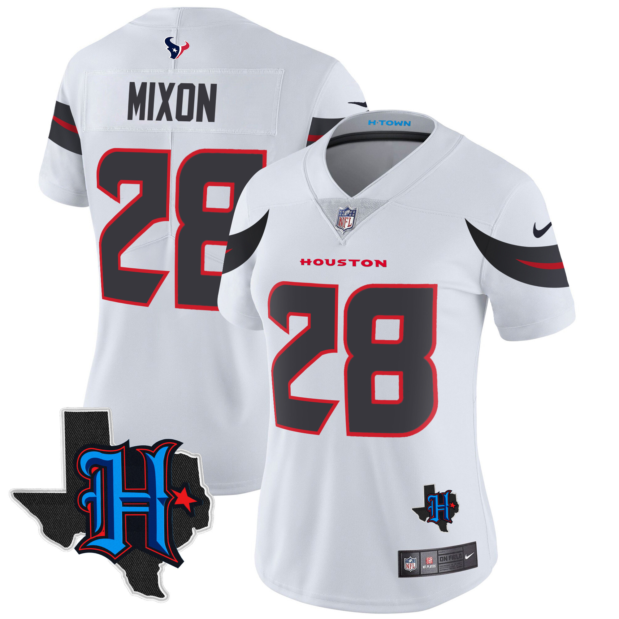 Joe Mixon Women's Houston Texans 2024 Texas Patch Vapor Limited White Jersey - All Stitched