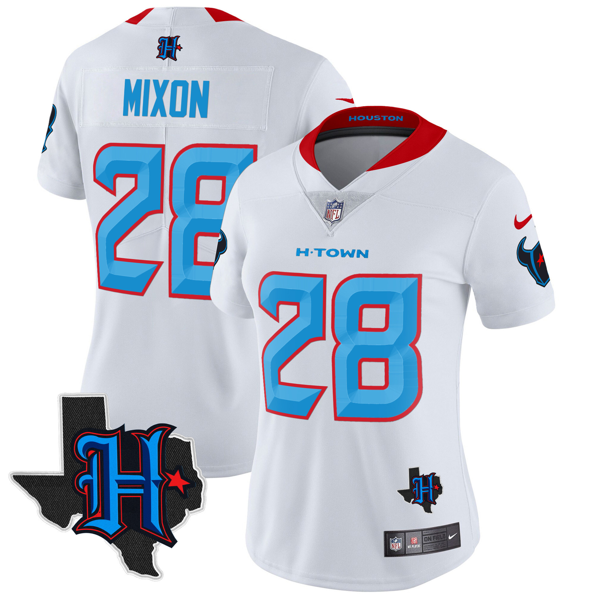 Joe Mixon Women's Houston Texans 2024 Texas Patch Vapor Limited White Limited Jersey - All Stitched