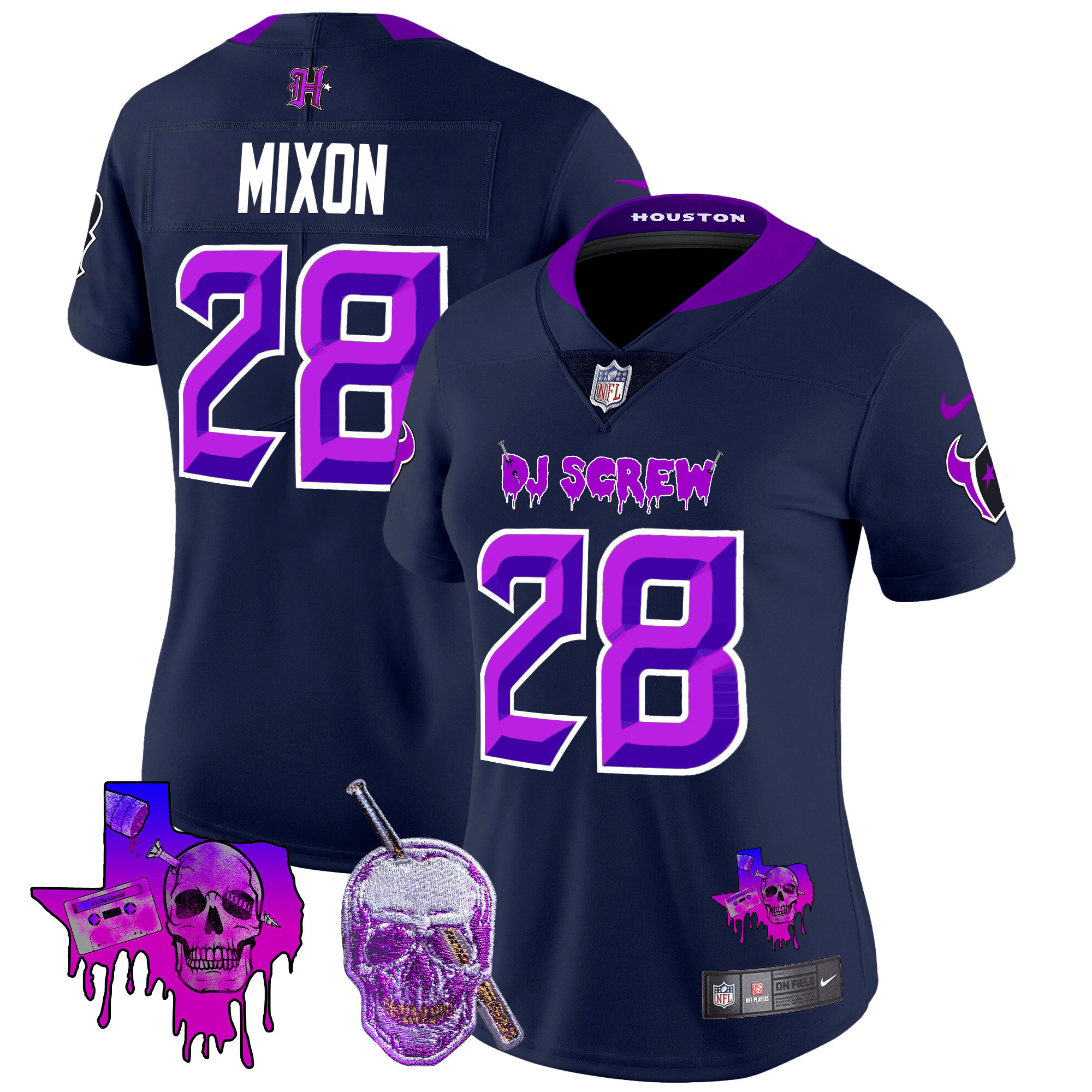 Joe Mixon Women's Houston Texans DJ Screw Vapor Limited Navy Limited Jersey - All Stitched