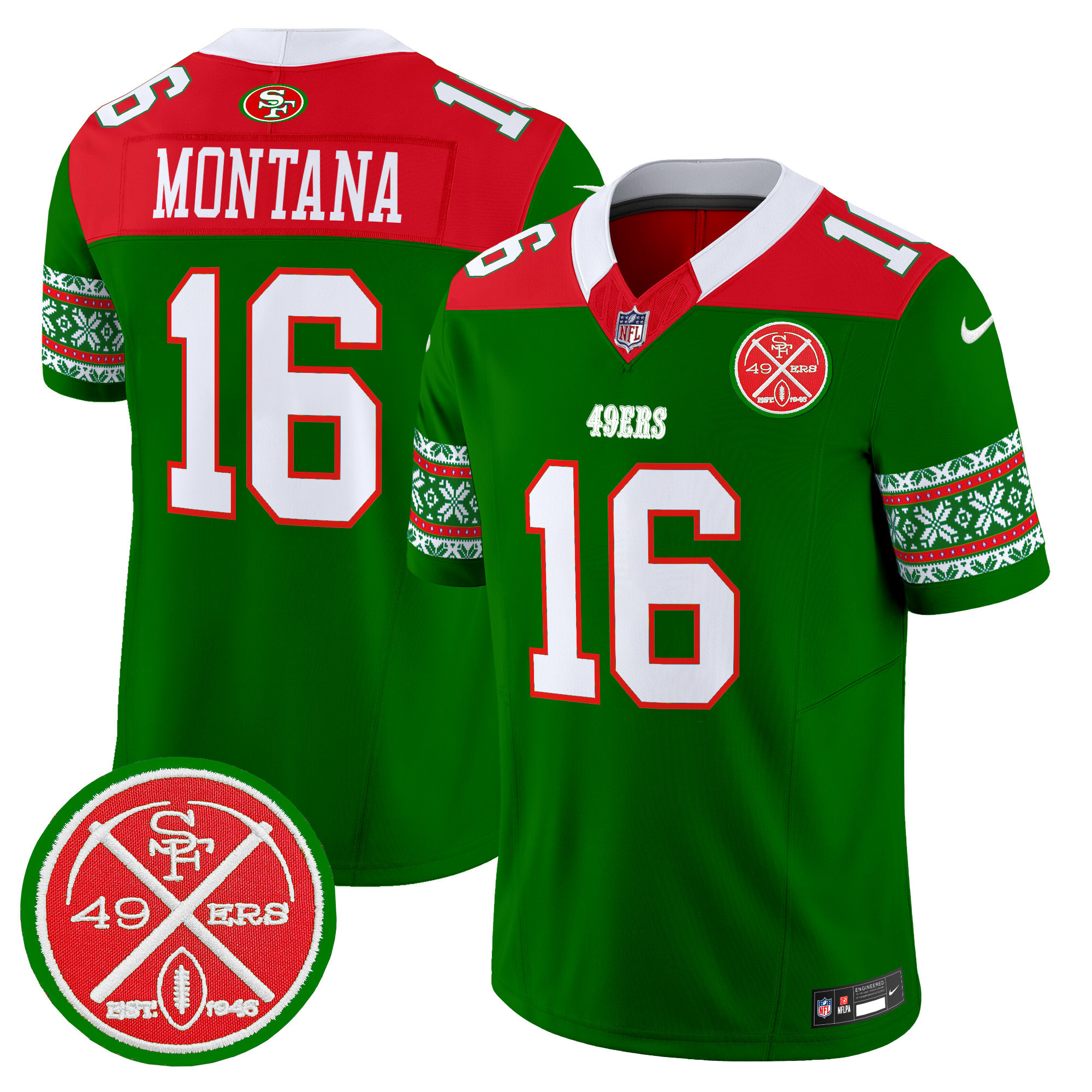 Joe Montana Men's San Francisco 49ers 2024 Christmas Vapor Limited Green Jersey - All Stitched