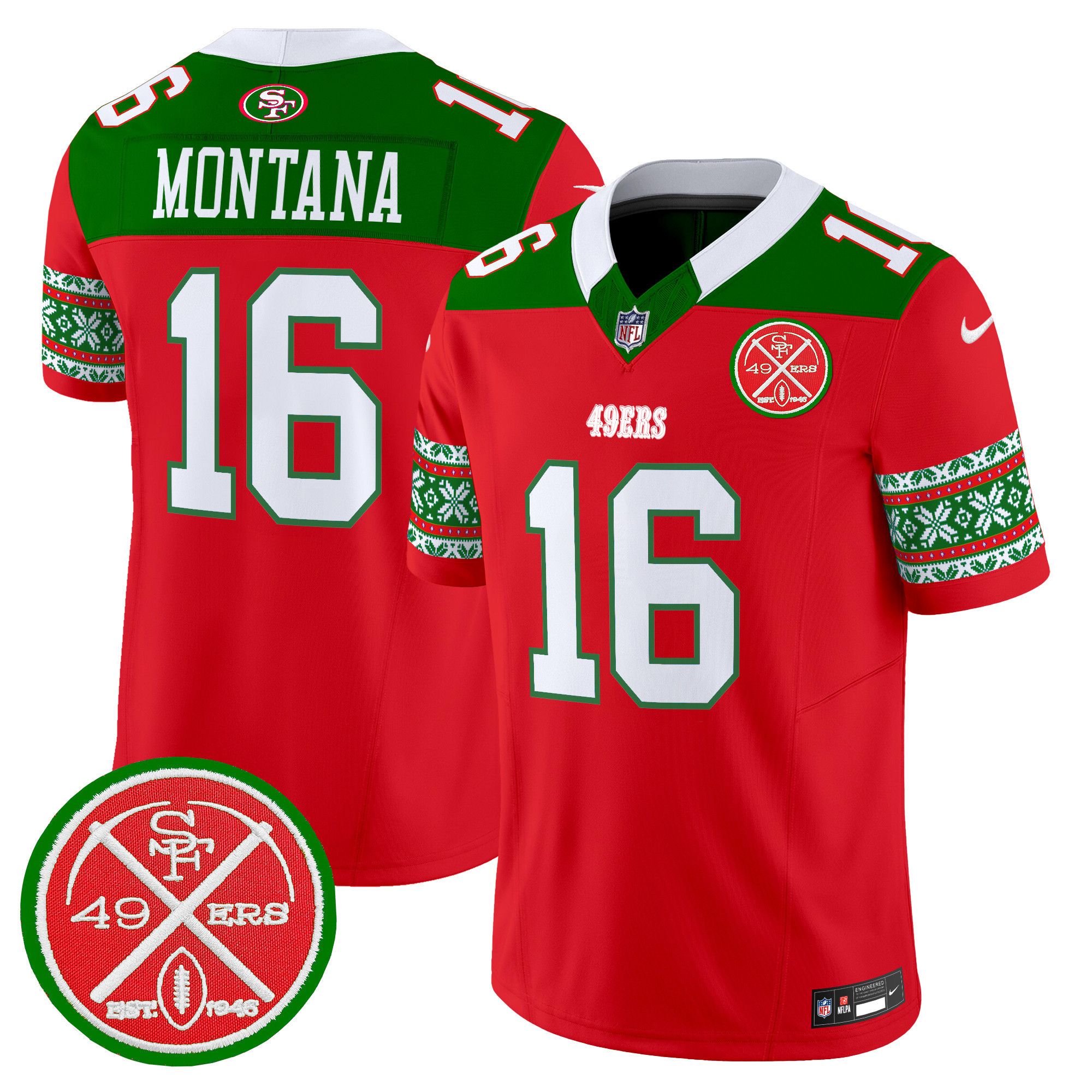 Joe Montana Men's San Francisco 49ers 2024 Christmas Vapor Limited Red Jersey - All Stitched