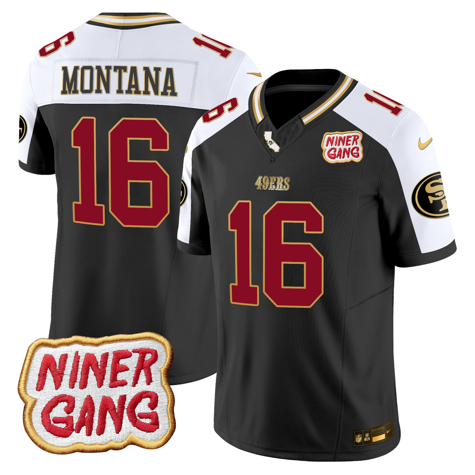 Joe Montana Men's San Francisco 49ers 2024 Niner Gang Patch Vapor Black Alternate Jersey - All Stitched