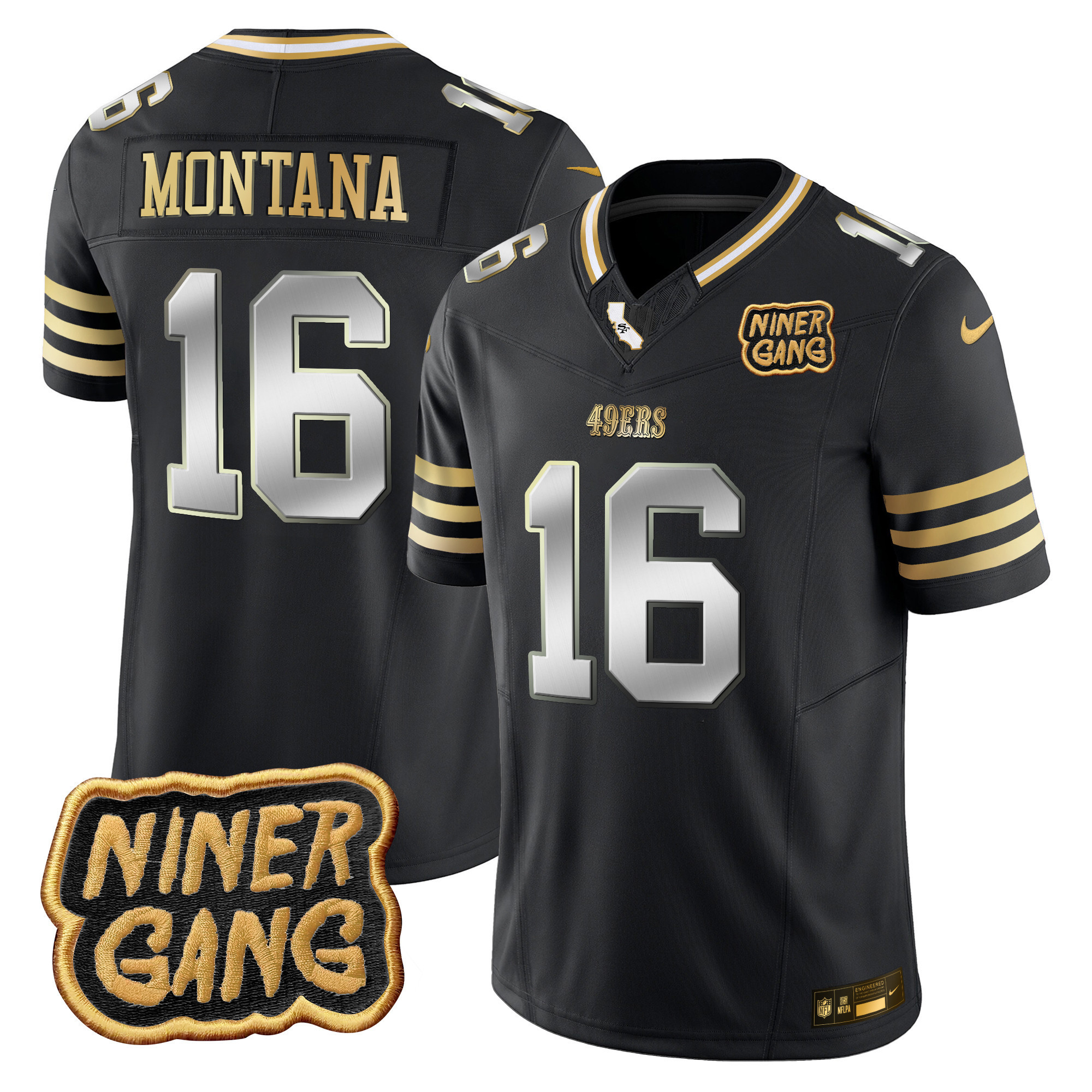 Joe Montana Men's San Francisco 49ers 2024 Niner Gang Patch Vapor Black Limited Jersey - All Stitched