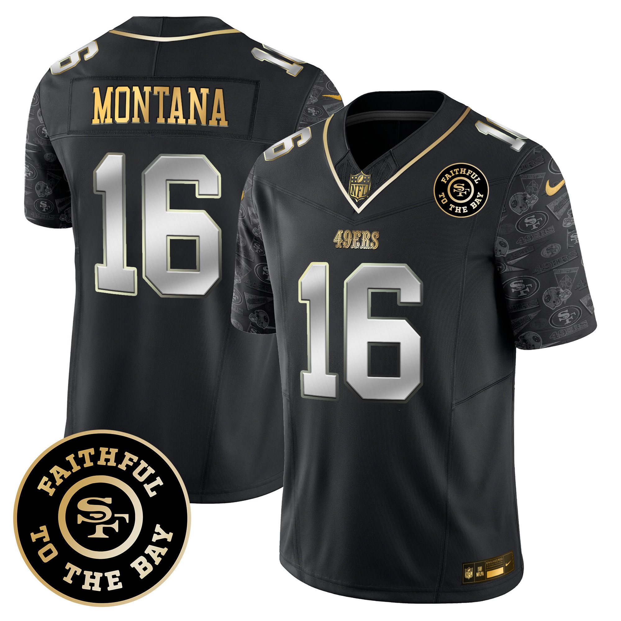 Joe Montana Men's San Francisco 49ers Pattern Style Vapor Limited Black Limited Jersey - All Stitched