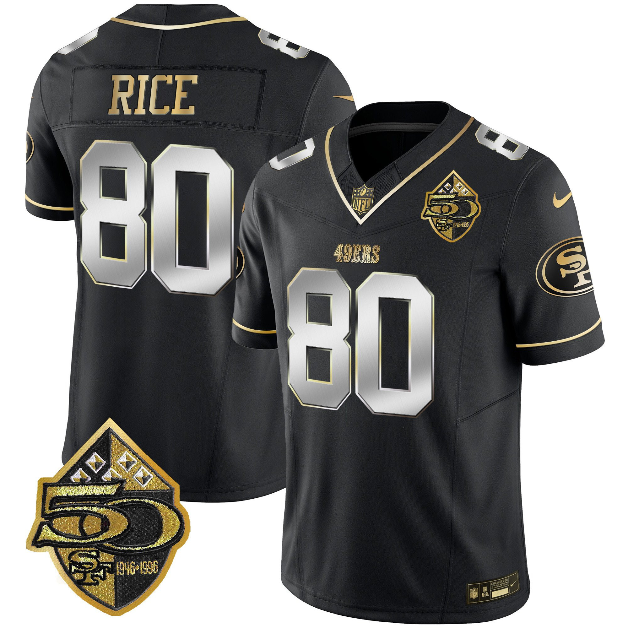 Joe Montana San Francisco 49ers 50th Anniversary Patch Vapor Limited Black Limited Jersey - All Stitched