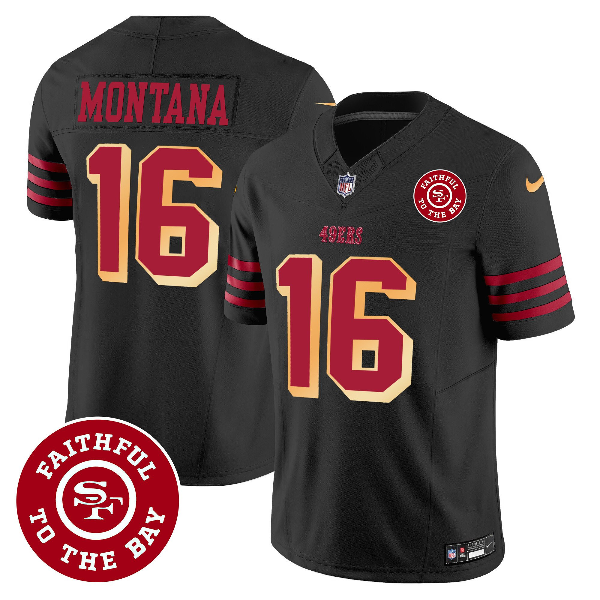 Joe Montana San Francisco 49ers Faithful To The Bay Patch Vapor Black Jersey - All Stitched