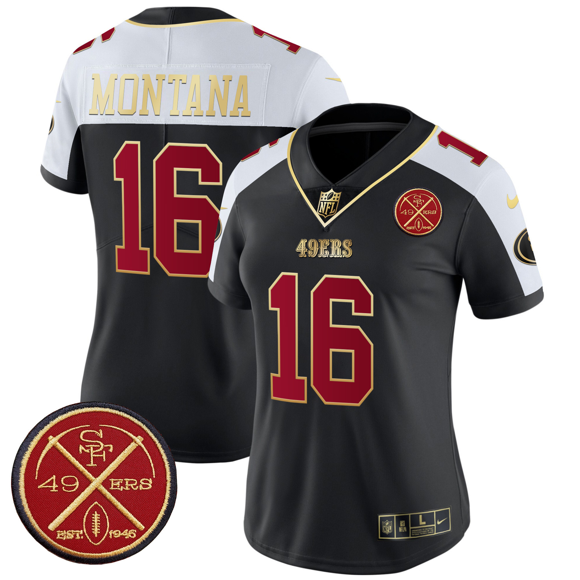 Joe Montana Women's San Francisco 49ers Est.1946 Patch Vapor Limited Black Alternate Jersey - All Stitched