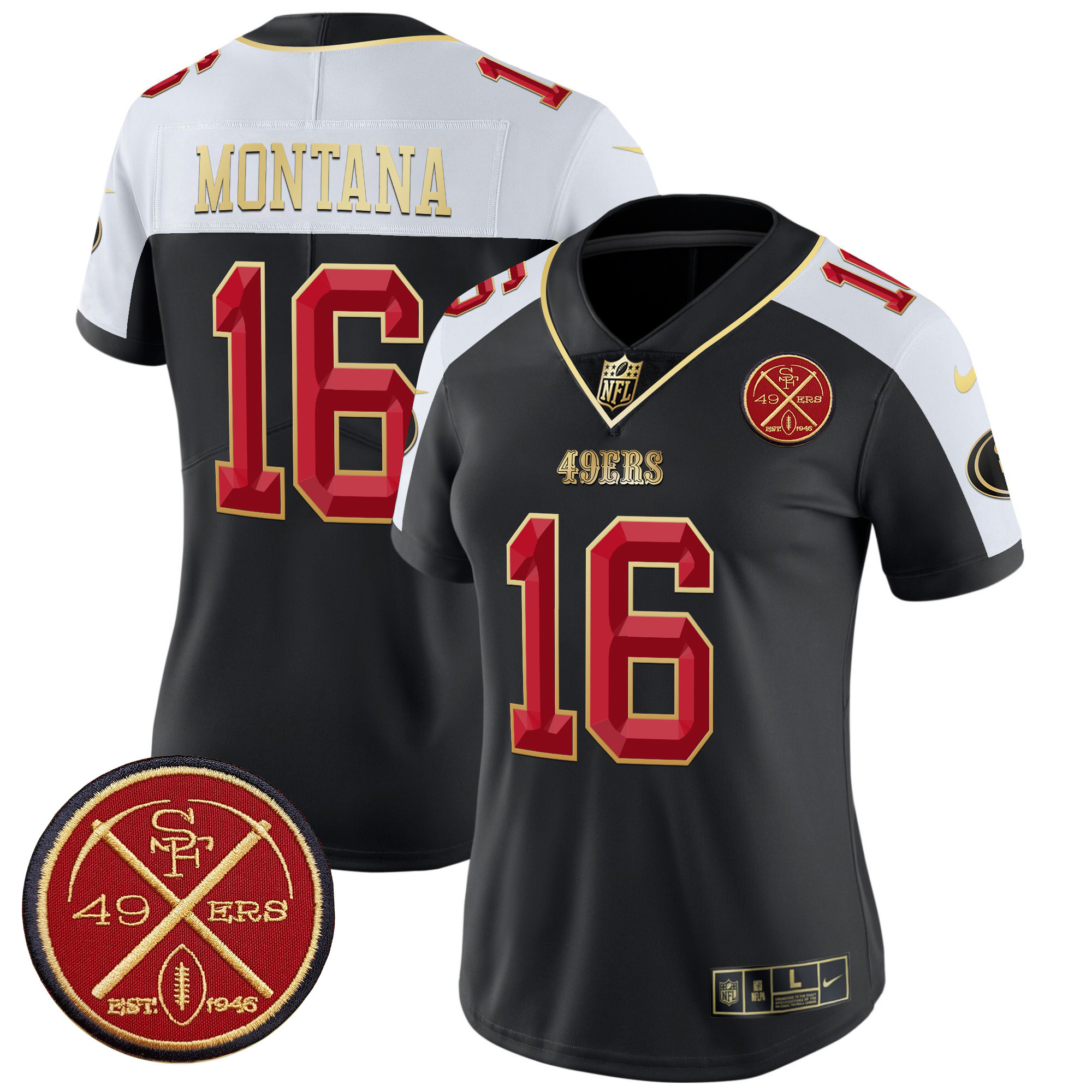 Joe Montana Women's San Francisco 49ers Est.1946 Patch Vapor Limited Black Alternate Jersey - All Stitched