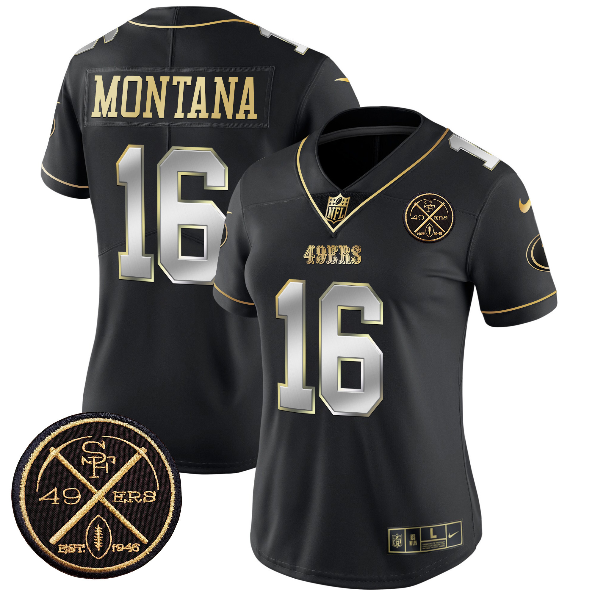 Joe Montana Women's San Francisco 49ers Est.1946 Patch Vapor Limited Black Limited Jersey - All Stitched