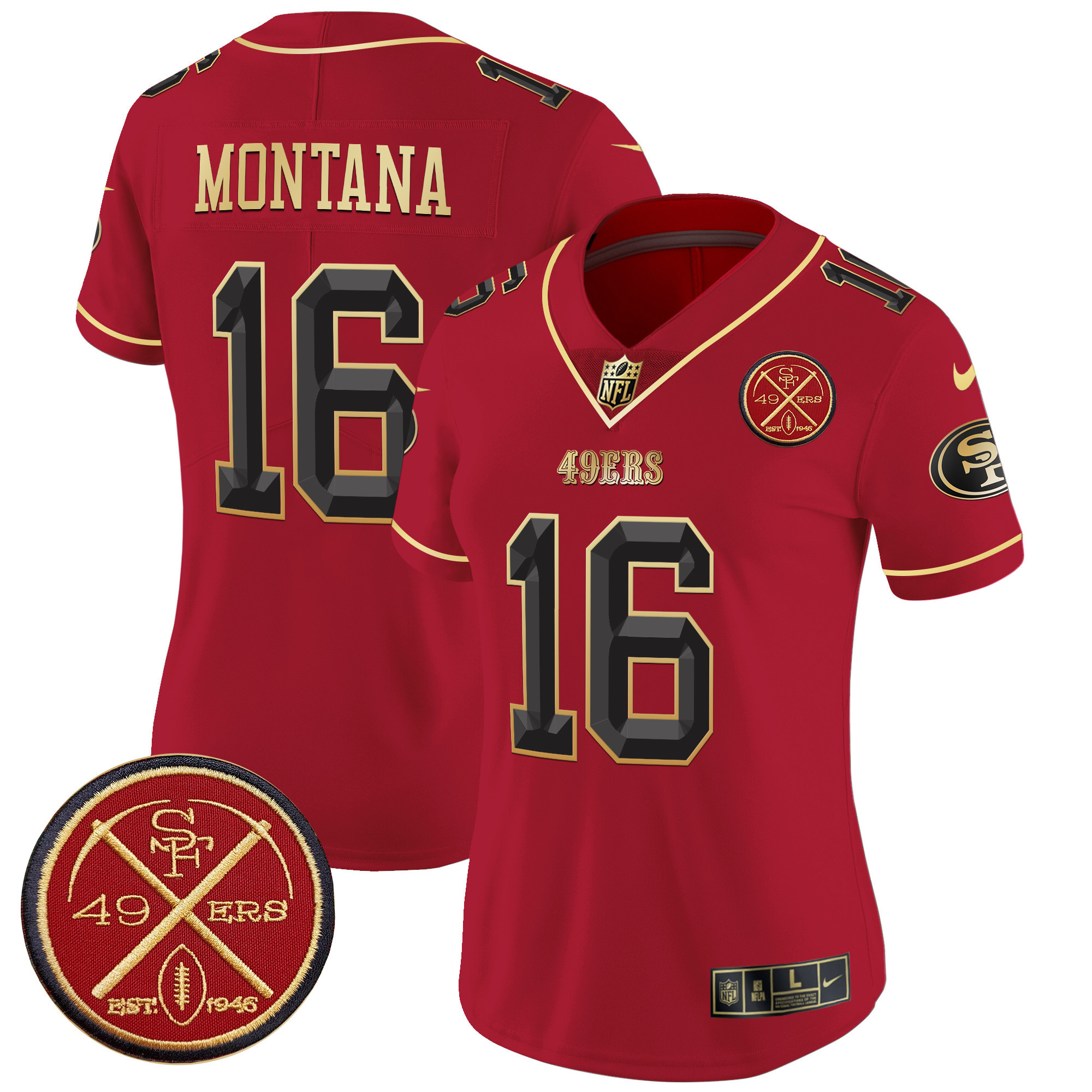 Joe Montana Women's San Francisco 49ers Est.1946 Patch Vapor Limited Scarlet Limited Jersey - All Stitched