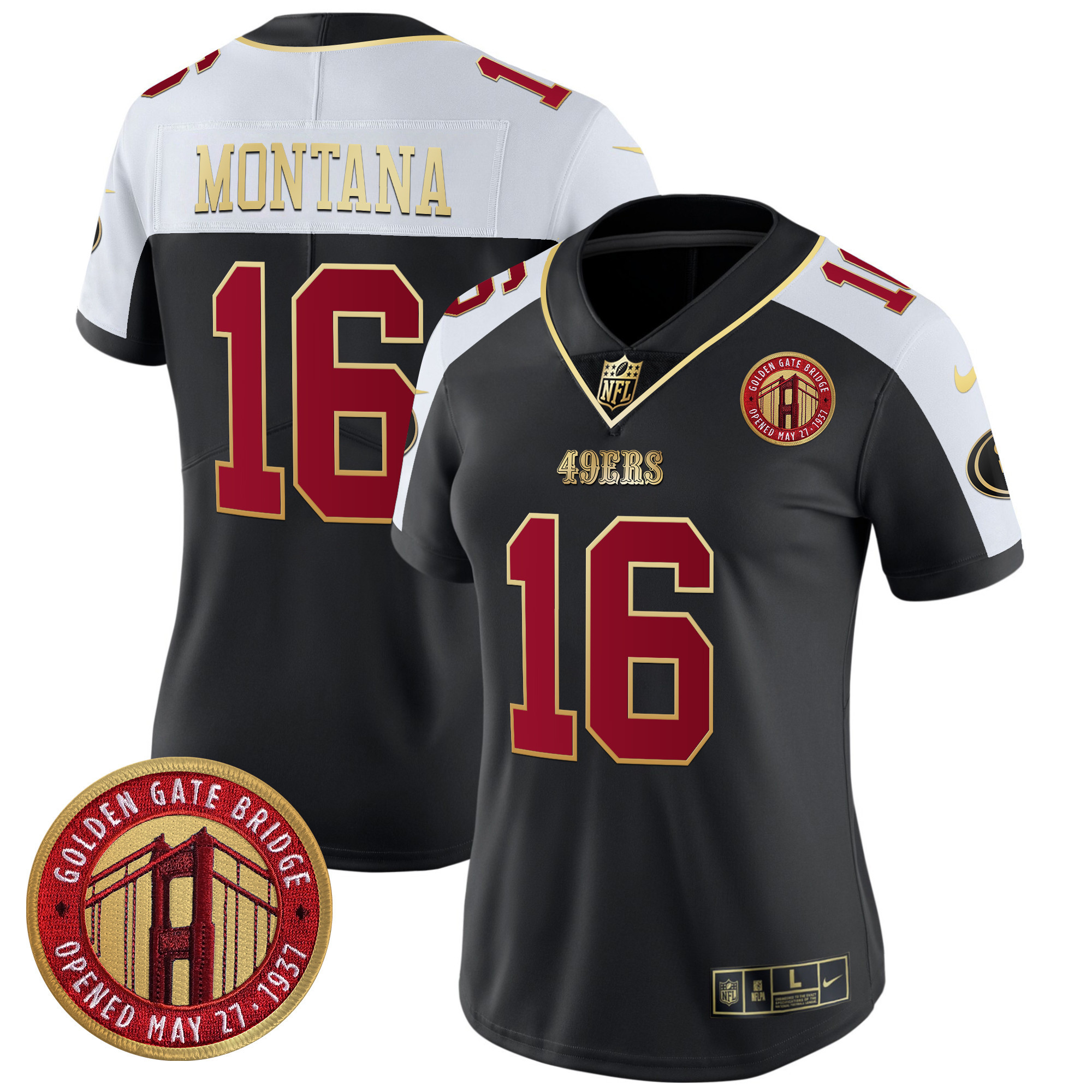 Joe Montana Women's San Francisco 49ers Golden Gate Bridge Patch Vapor Limited Black Alternate Jersey - All Stitched