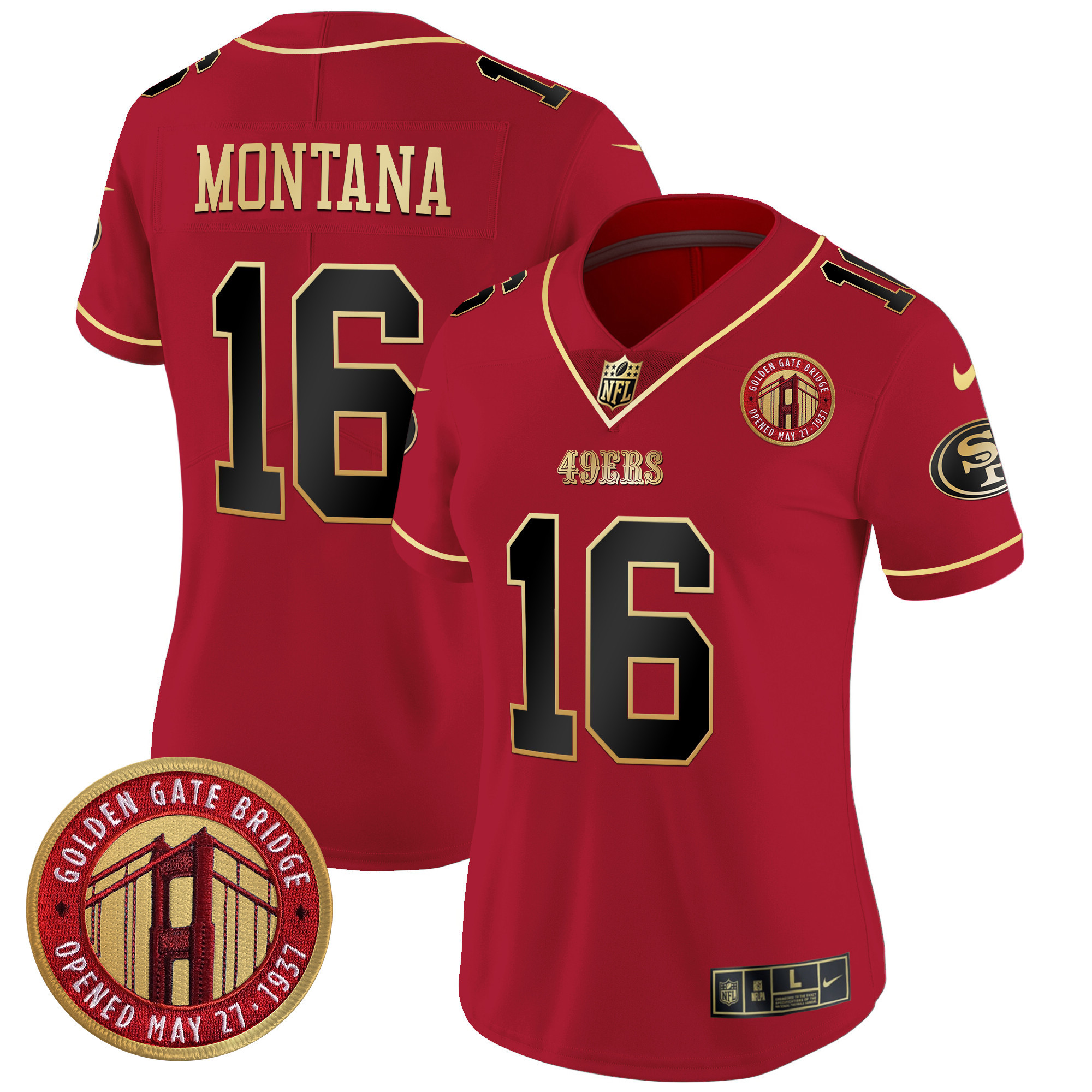 Joe Montana Women's San Francisco 49ers Golden Gate Bridge Patch Vapor Limited Scarlet Limited Jersey - All Stitched