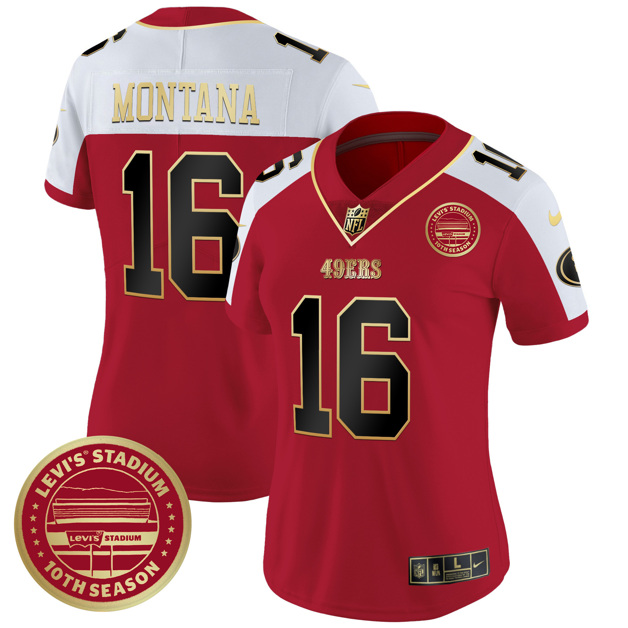 Joe Montana Women's San Francisco 49ers Levi'S Stadium 10th Season Patch Vapor Limited Alternate Jersey - All Stitched
