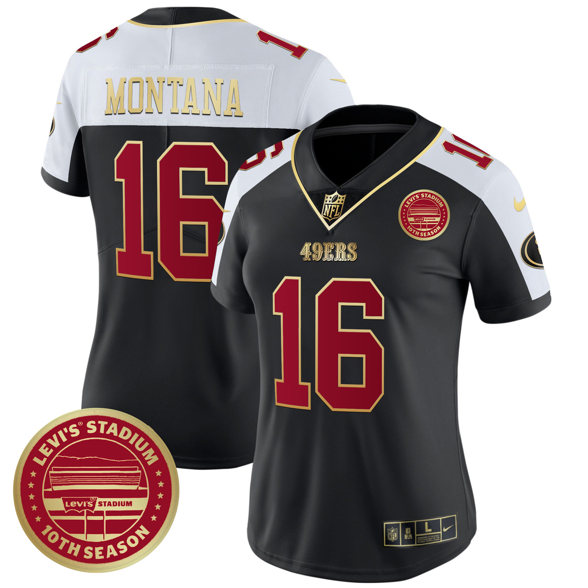 Joe Montana Women's San Francisco 49ers Levi'S Stadium 10th Season Patch Vapor Limited Black Alternate Jersey - All Stitched