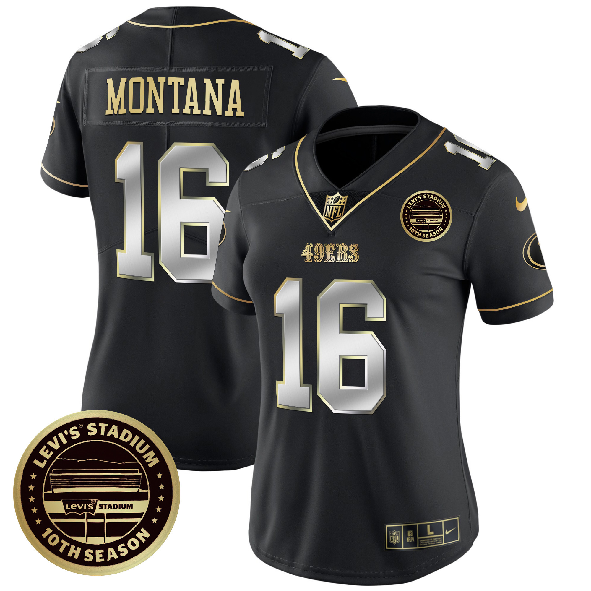 Joe Montana Women's San Francisco 49ers Levi'S Stadium 10th Season Patch Vapor Limited Black Limited Jersey - All Stitched