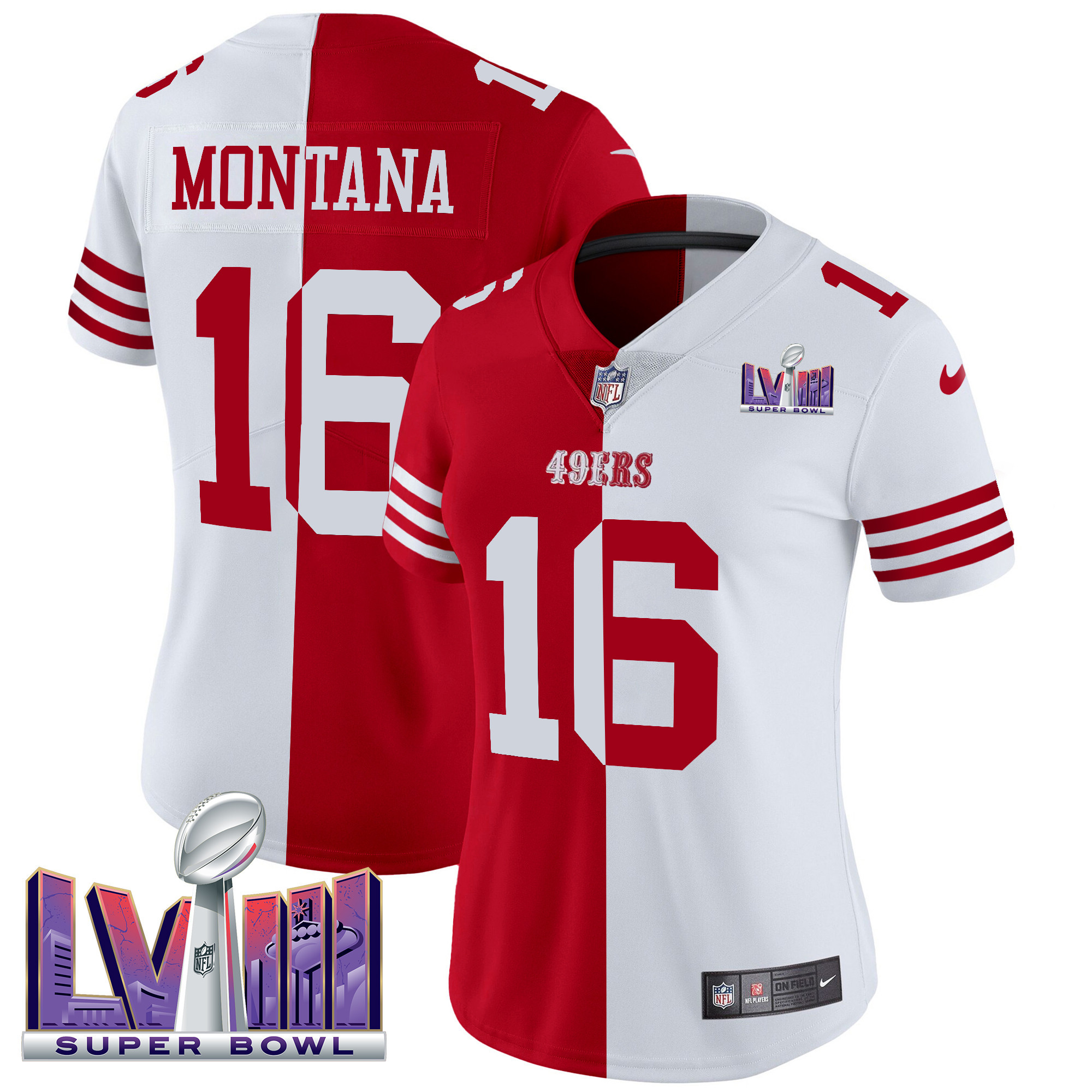 Joe Montana Women's San Francisco 49ers  Super Bowl LVIII Patch Vapor Split Jersey - All Stitched
