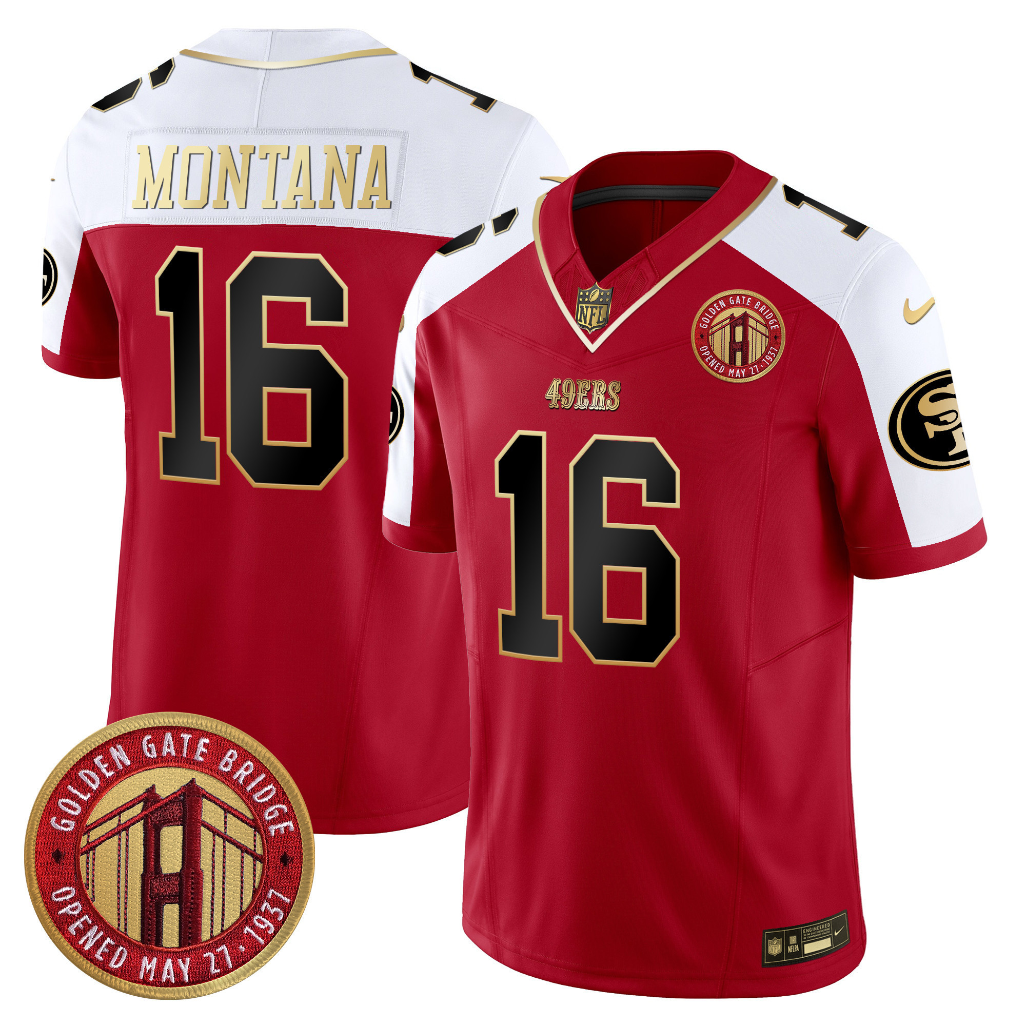 Joe Montana Youth's San Francisco 49ers Golden Gate Bridge Patch Vapor Limited Alternate Jersey - All Stitched