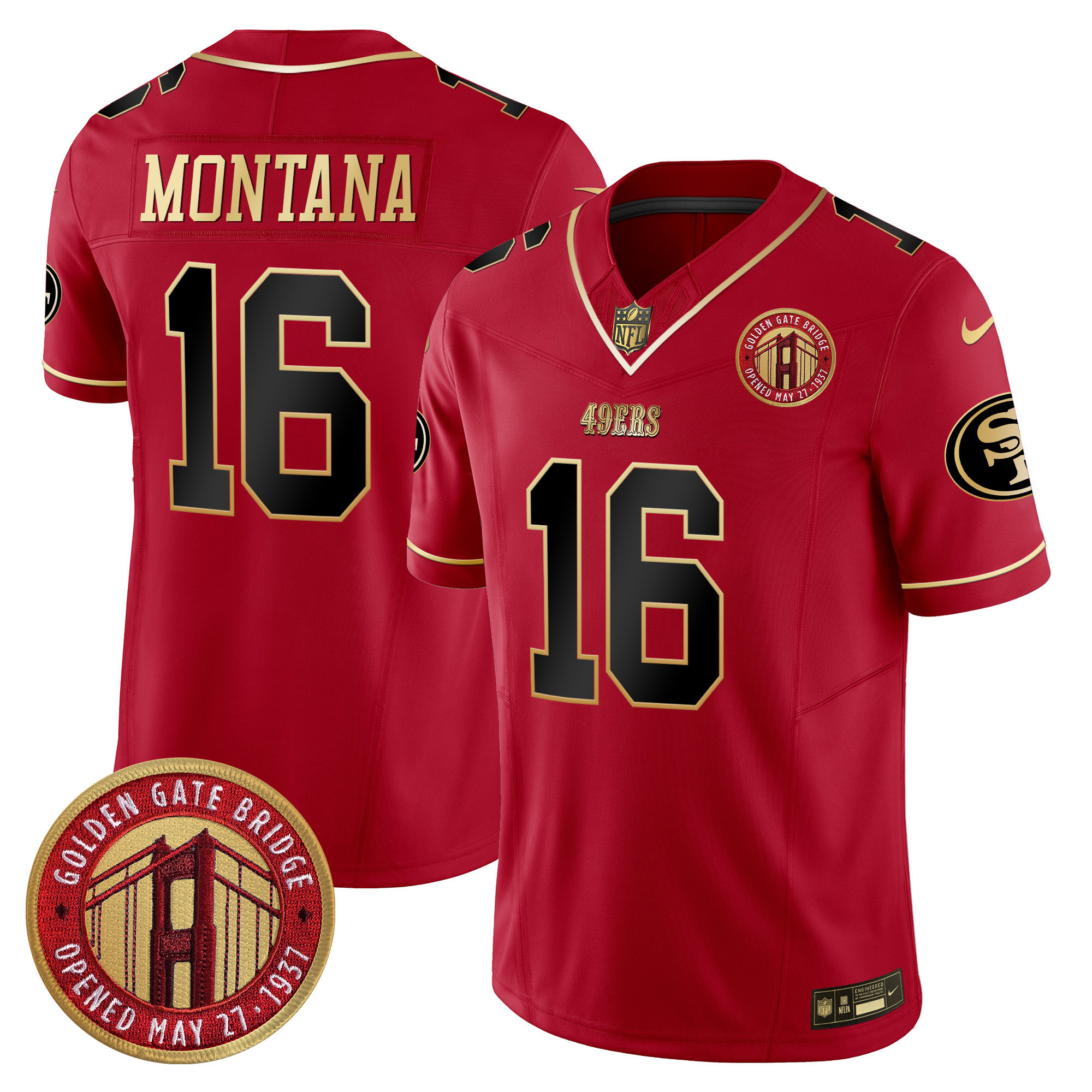 Joe Montana Youth's San Francisco 49ers Golden Gate Bridge Patch Vapor Limited Scarlet Limited Jersey - All Stitched