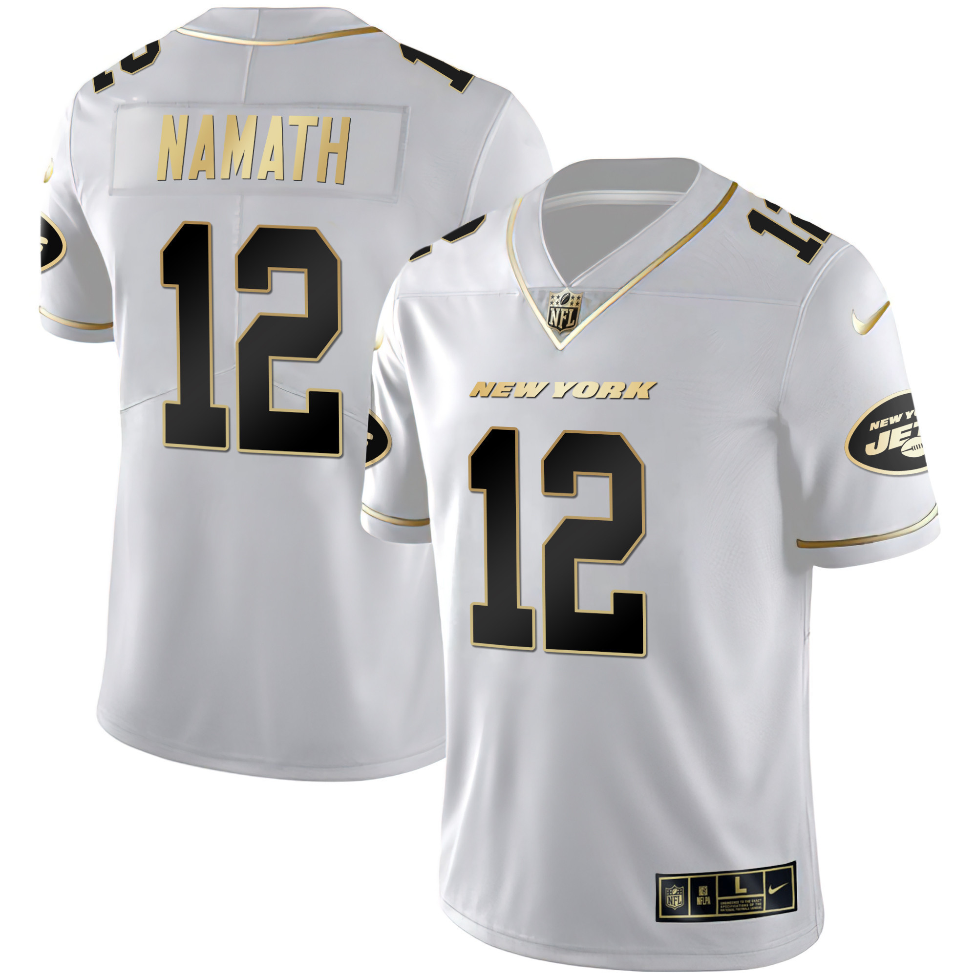 Joe Namath Men's New York Jets Black Gold & White Gold Vapor Limited - All Stitched White Gold Jersey - All Stitched