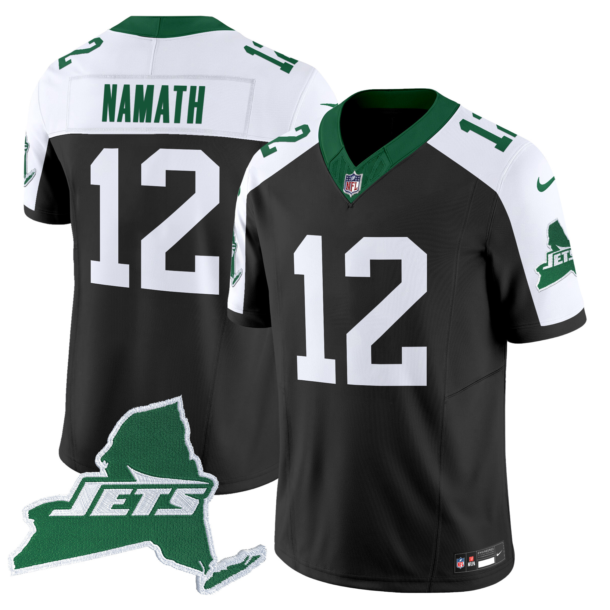 Joe Namath Men's New York Jets Home Patch Vapor Legacy Limited Black Alternate Jersey - All Stitched