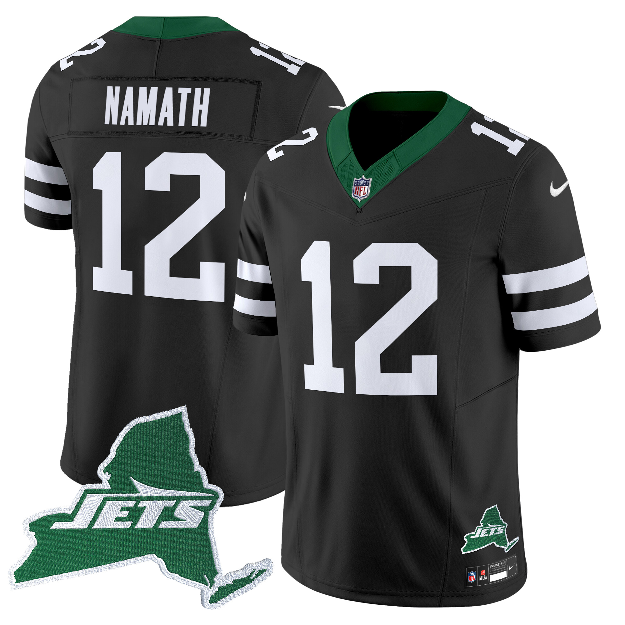 Joe Namath Men's New York Jets Home Patch Vapor Legacy Limited Black Jersey - All Stitched
