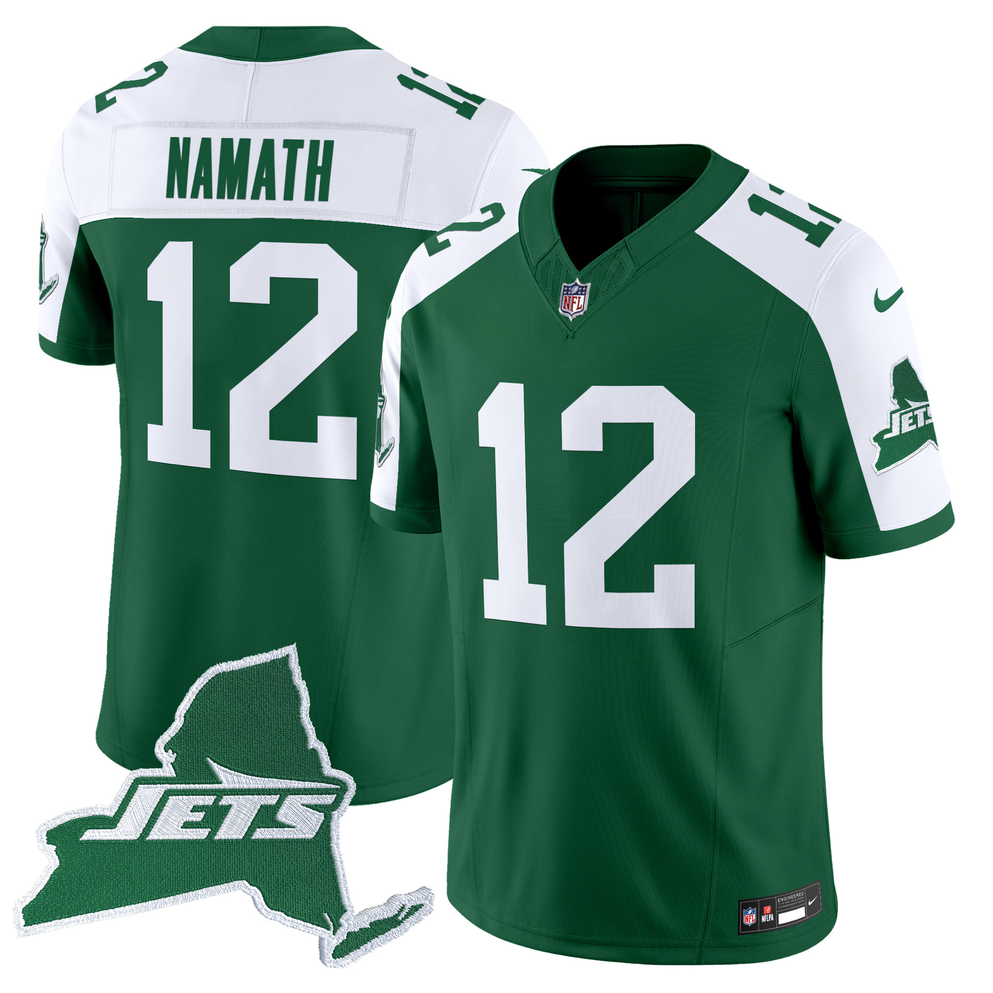 Joe Namath Men's New York Jets Home Patch Vapor Legacy Limited Green Alternate Jersey - All Stitched