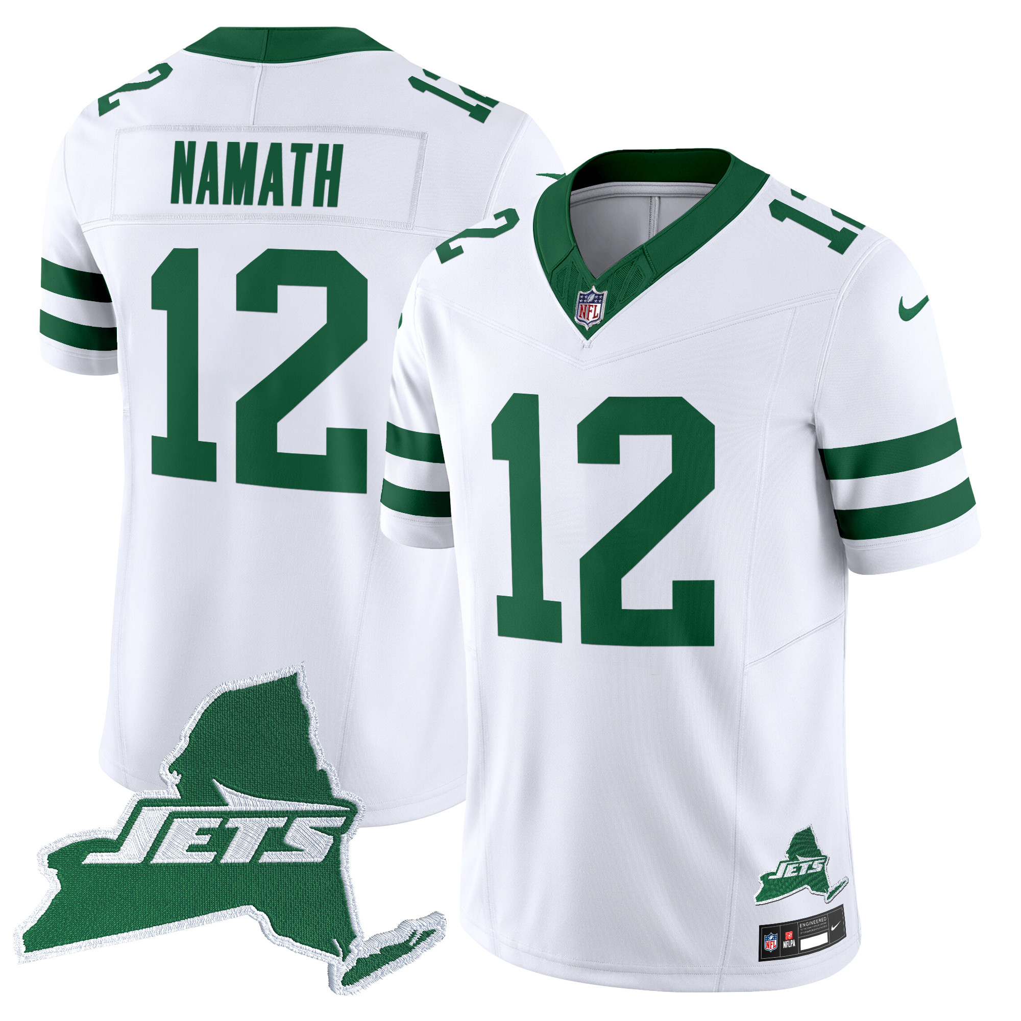 Joe Namath Men's New York Jets Home Patch Vapor Legacy Limited White Jersey - All Stitched
