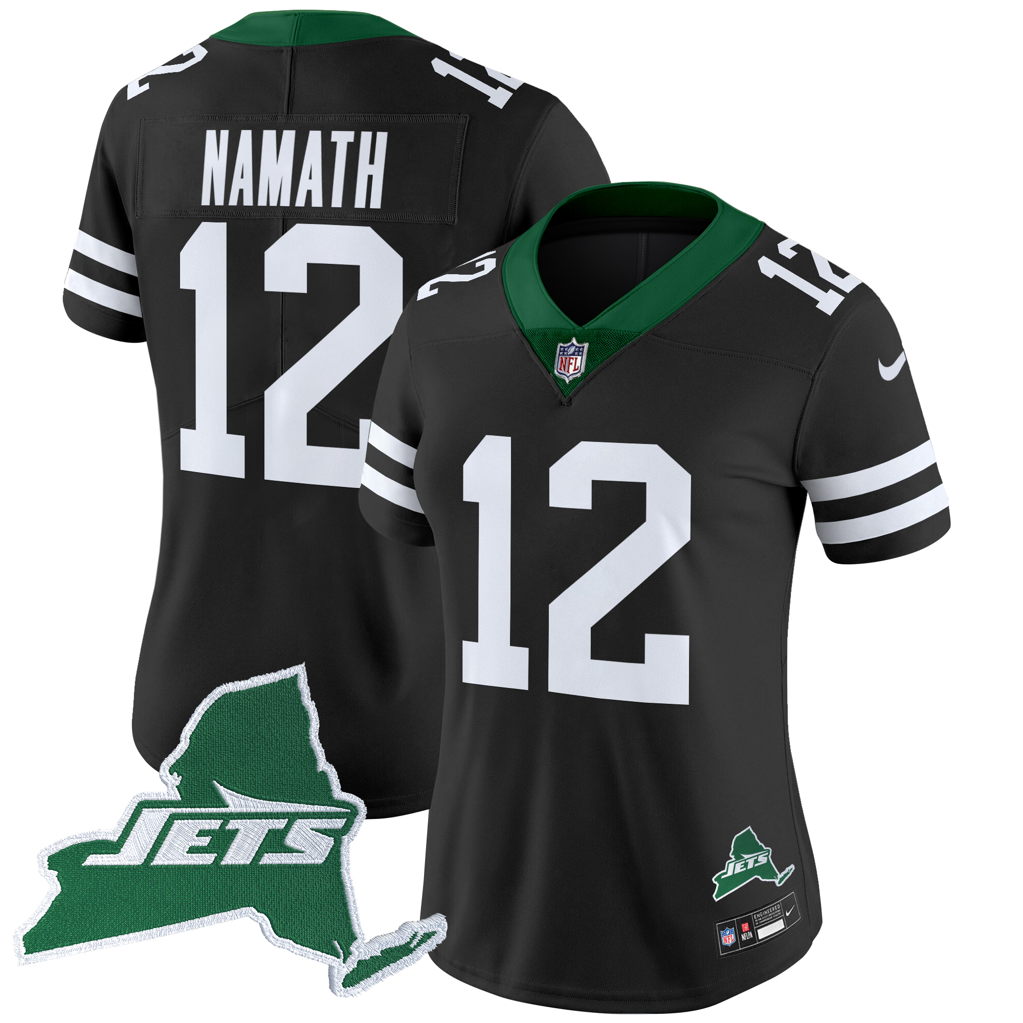 Joe Namath Women's New York Jets Home Patch Vapor Legacy Limited Black Jersey - All Stitched