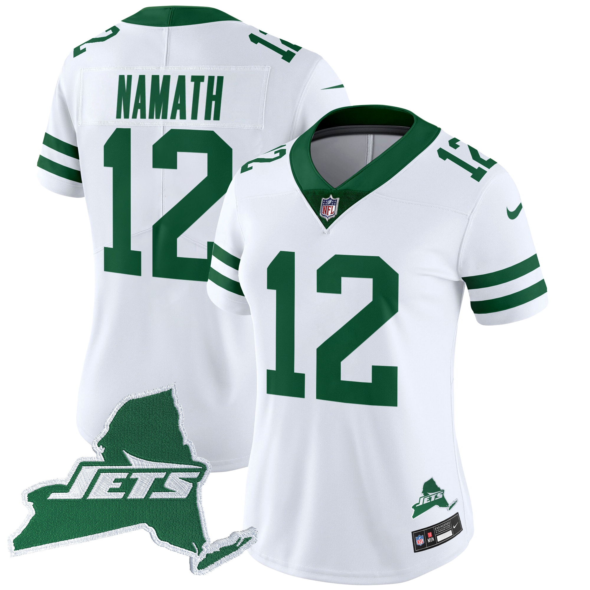 Joe Namath Women's New York Jets Home Patch Vapor Legacy Limited White Jersey - All Stitched