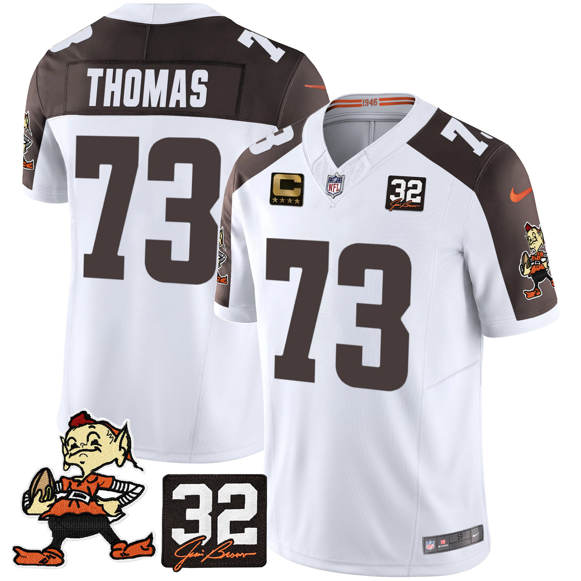 Joe Thomas Men's Cleveland Browns #32 Jim Brown Memorial Patch Vapor Limited Inverted Jersey - All Stitched