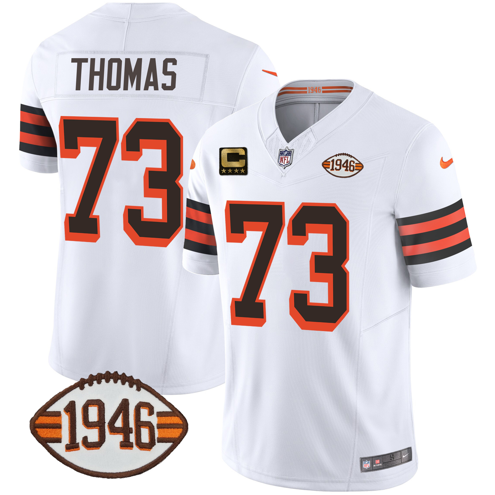 Joe Thomas Men's Cleveland Browns 1946 75th Anniversary Patch 1946 White Jersey - All Stitched