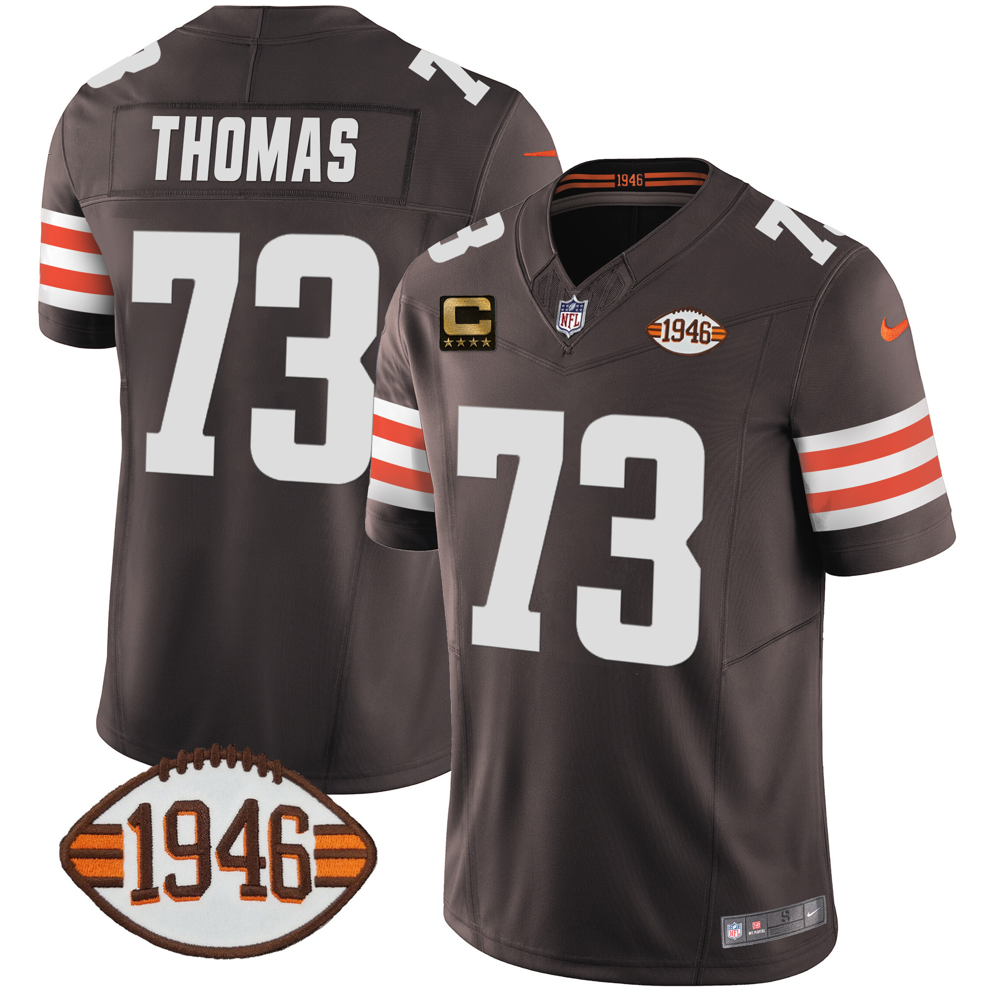 Joe Thomas Men's Cleveland Browns 1946 75th Anniversary Patch Brown Jersey - All Stitched