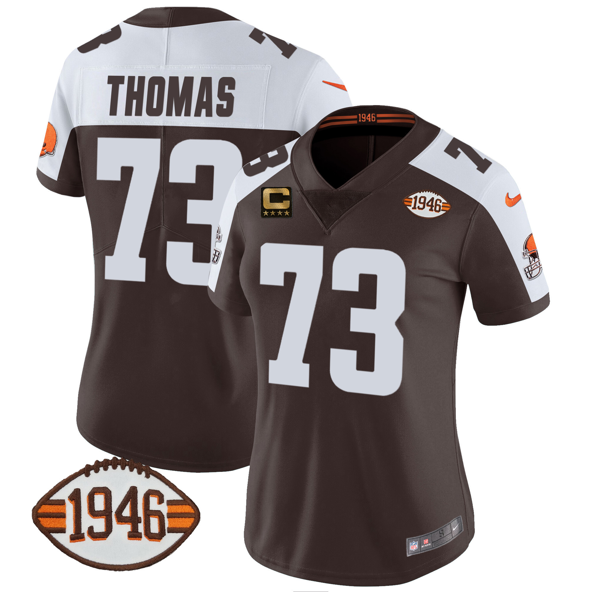 Joe Thomas Women's Cleveland Browns 1946 75th Anniversary Patch Alternate Jersey - All Stitched