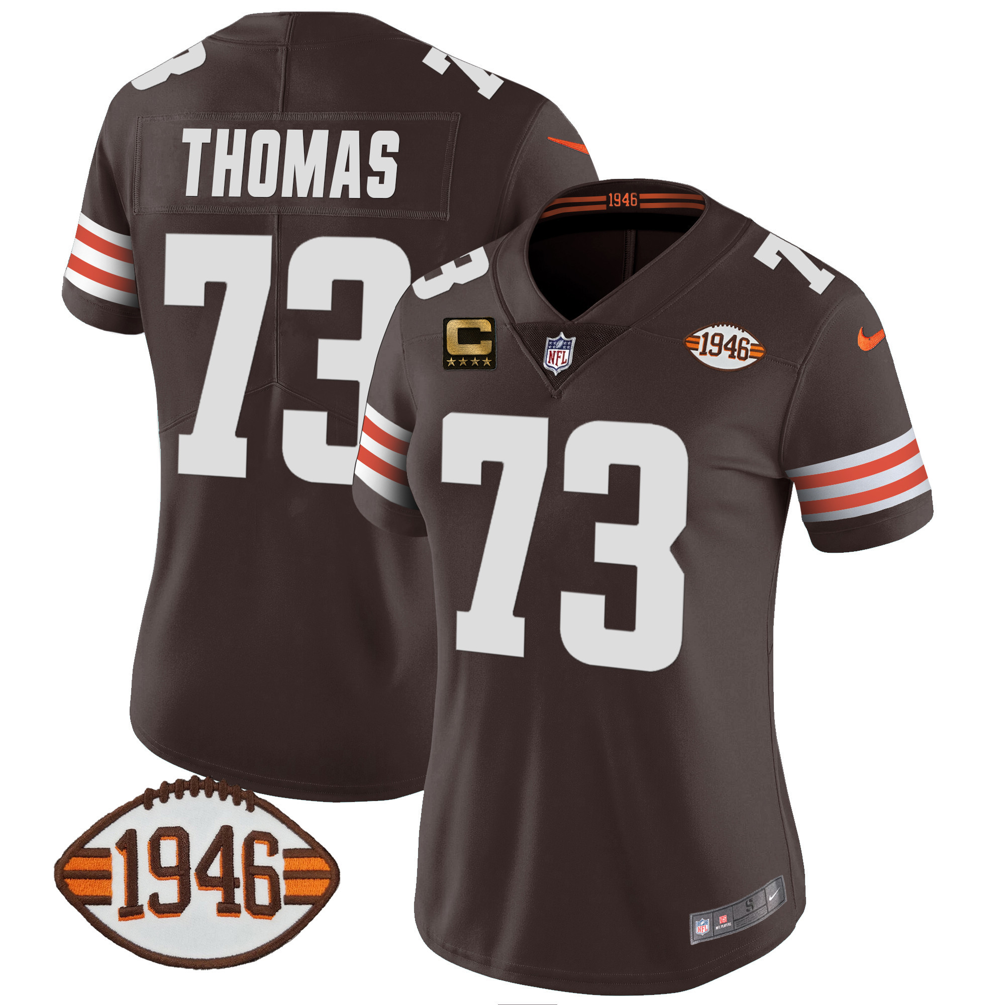 Joe Thomas Women's Cleveland Browns 1946 75th Anniversary Patch Brown Jersey - All Stitched