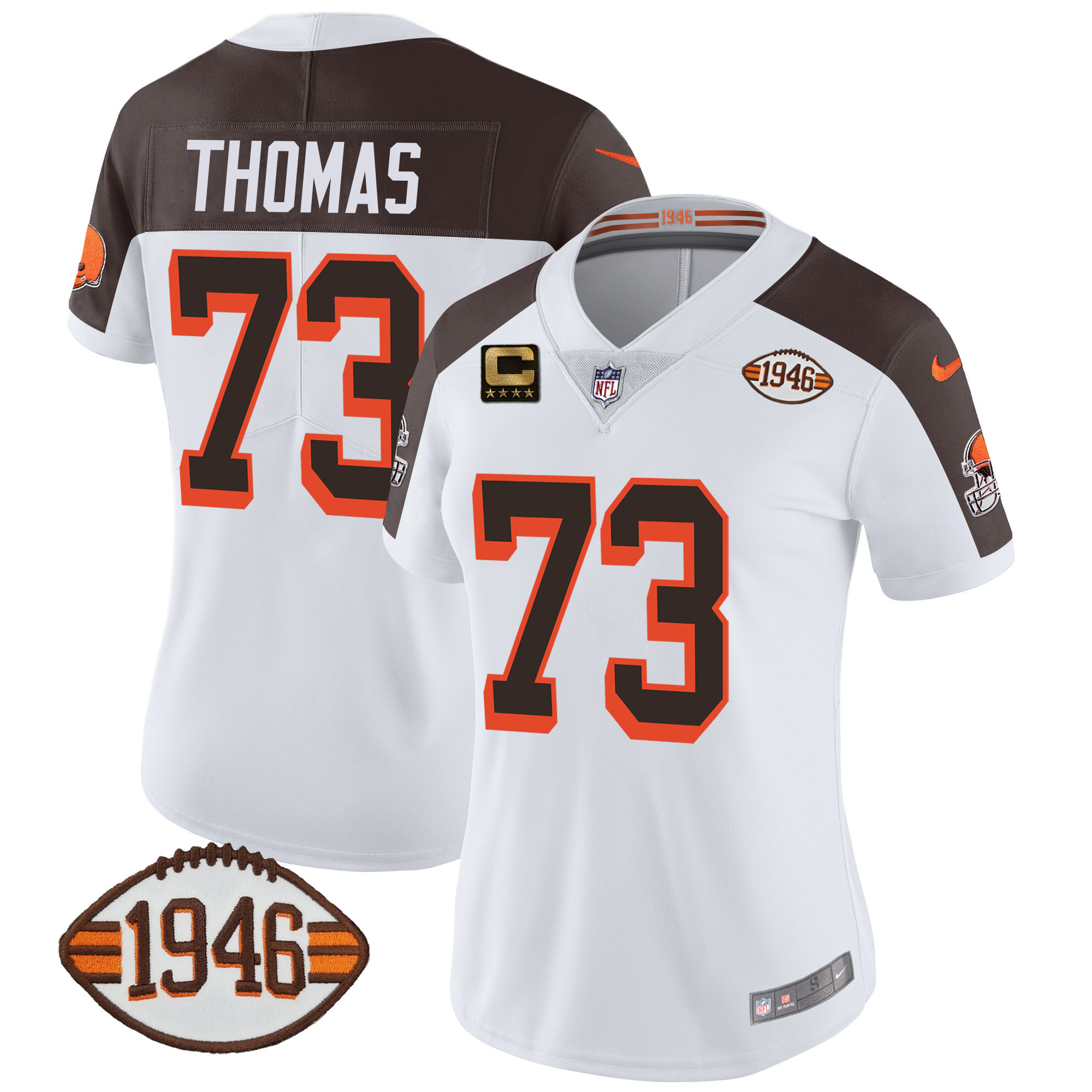 Joe Thomas Women's Cleveland Browns 1946 75th Anniversary Patch Inverted Jersey - All Stitched