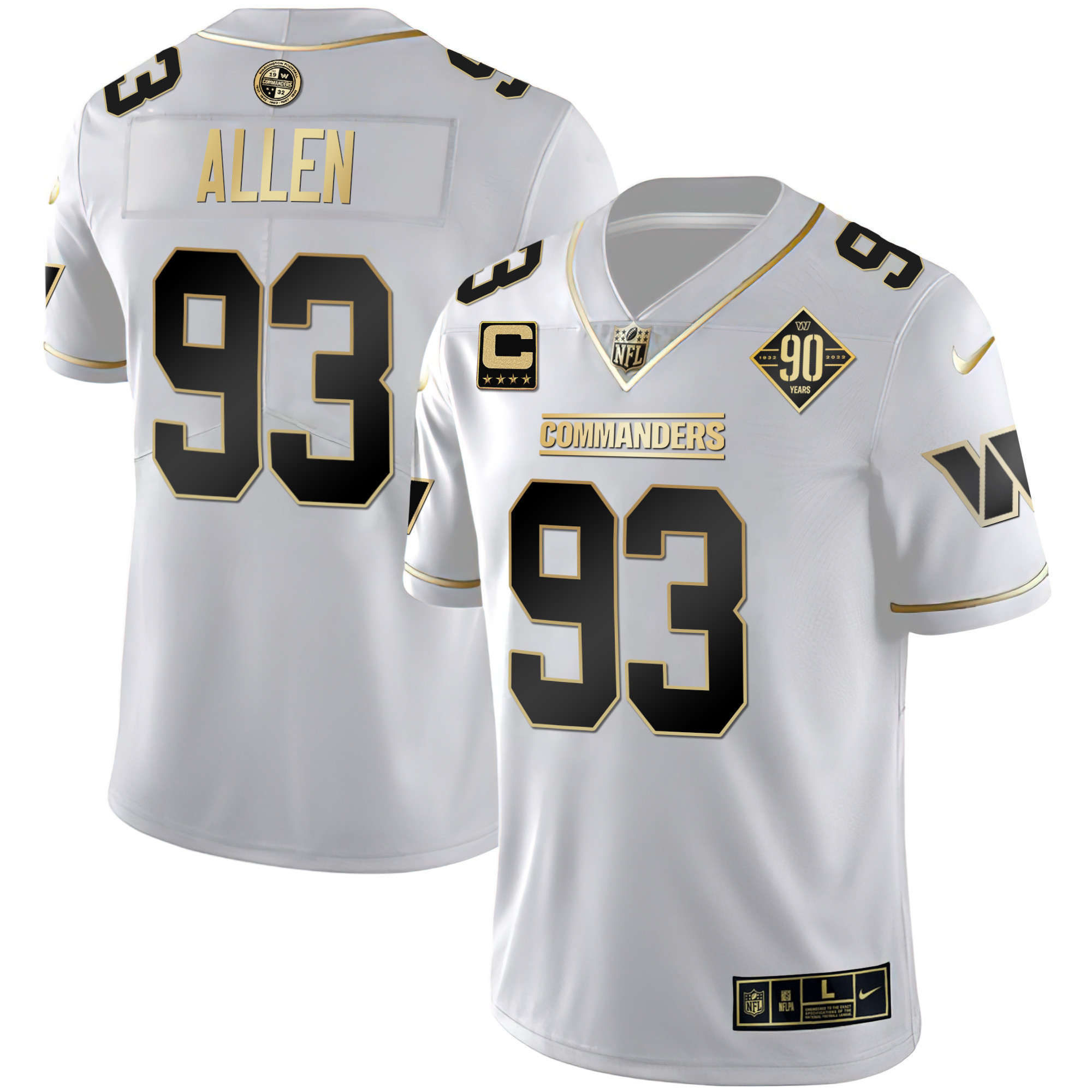 Jonathan Allen Men's Washington Commanders White Gold & Black Gold Vapor Limited White Gold Jersey - All Stitched
