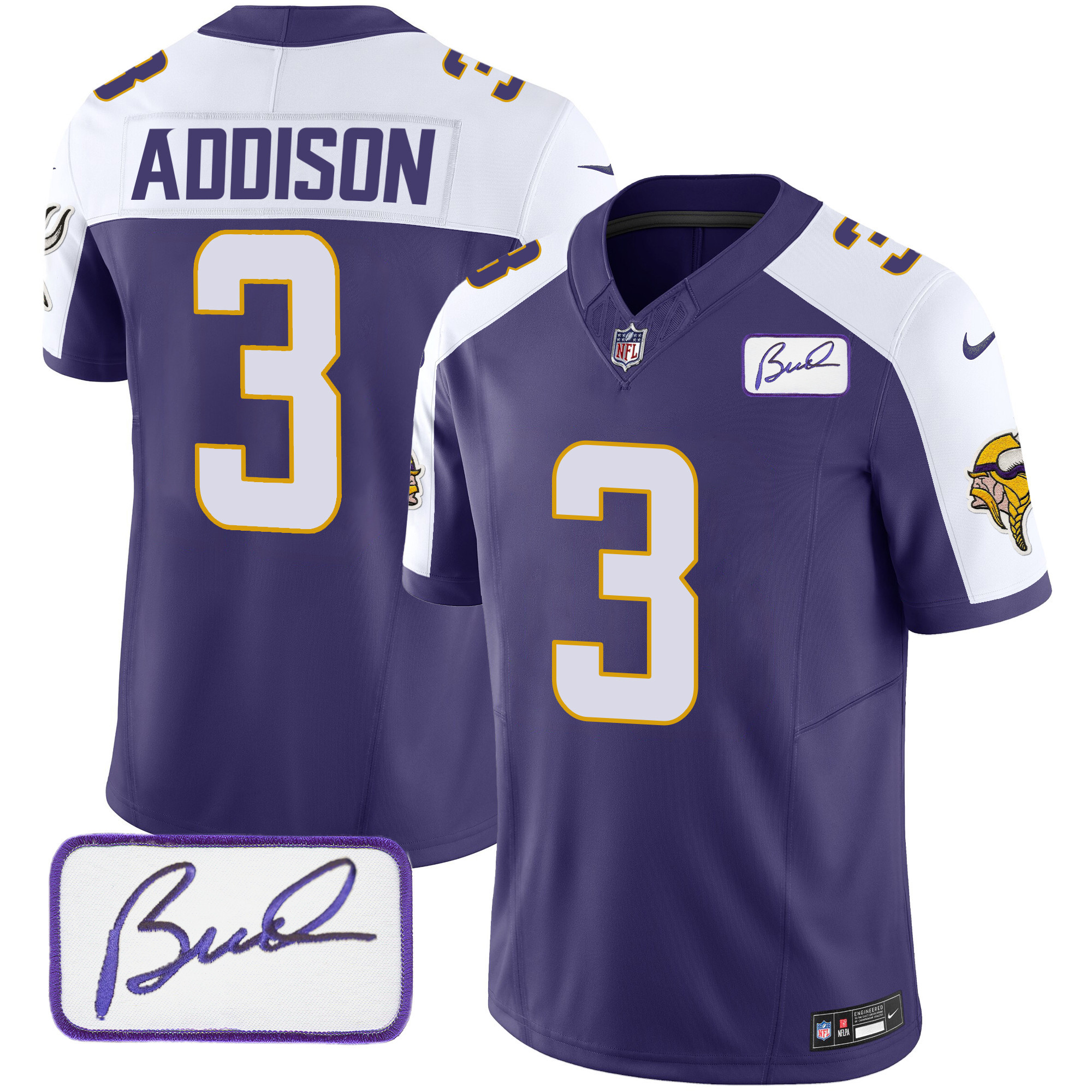 Jordan Addison Men's Minnesota Vikings Bud Grant Patch Classic Limited Purple Alternate Jersey - All Stitched