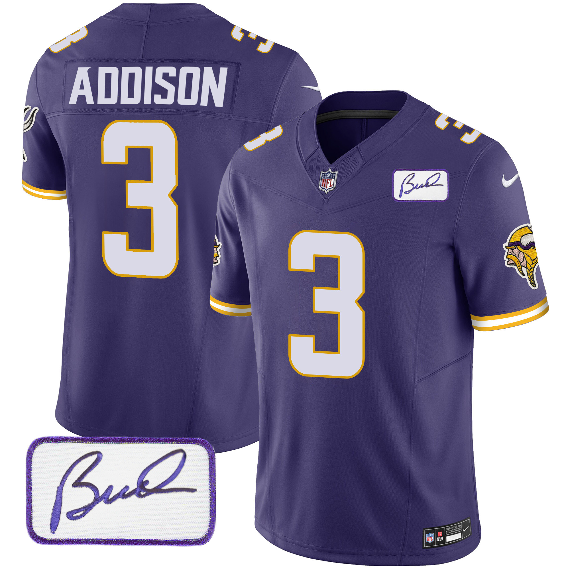 Jordan Addison Men's Minnesota Vikings Bud Grant Patch Classic Limited Purple Jersey - All Stitched