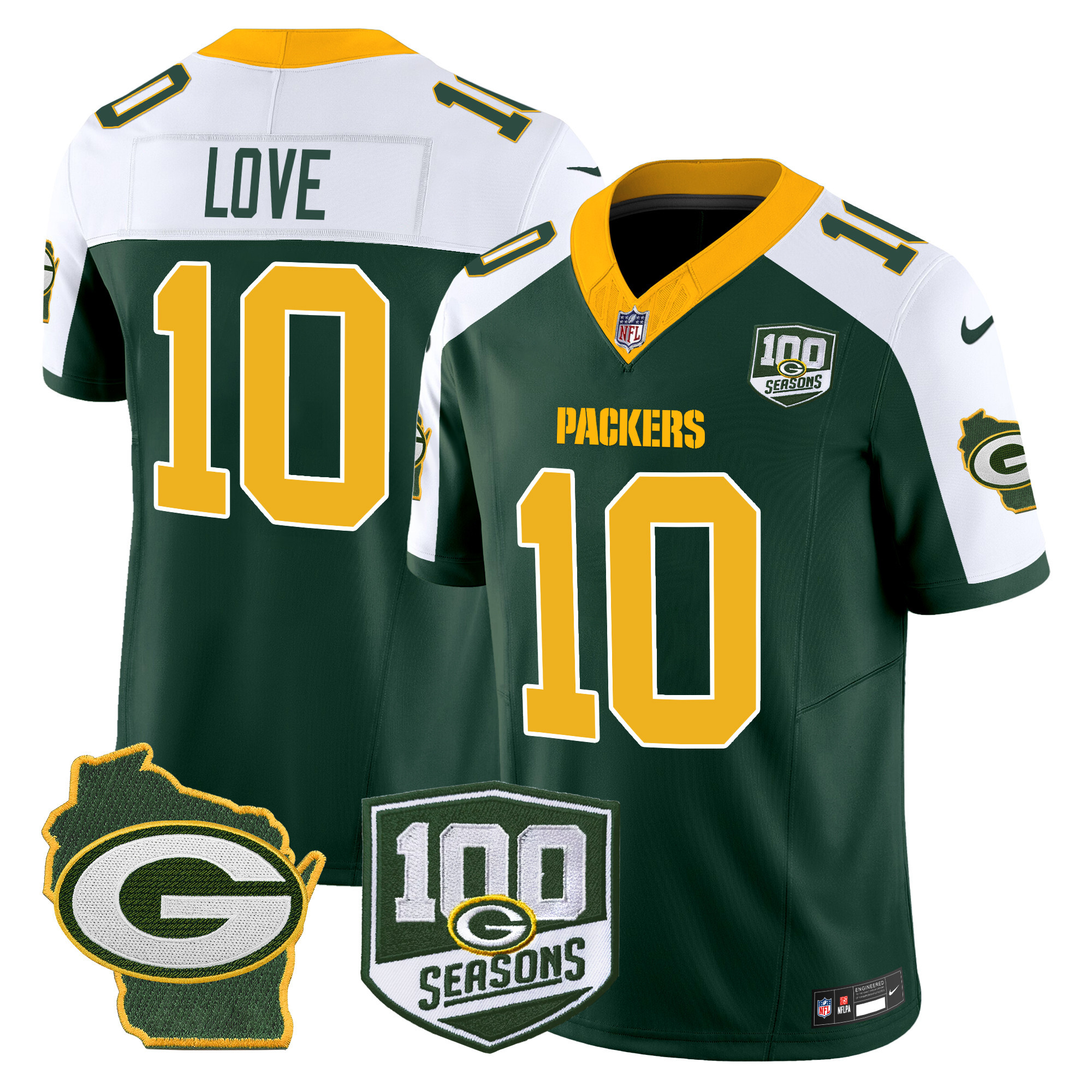 Jordan Love Men's Green Bay Packers 100th Season & Home Patch Vapor Limited Green Alternate Jersey - All Stitched