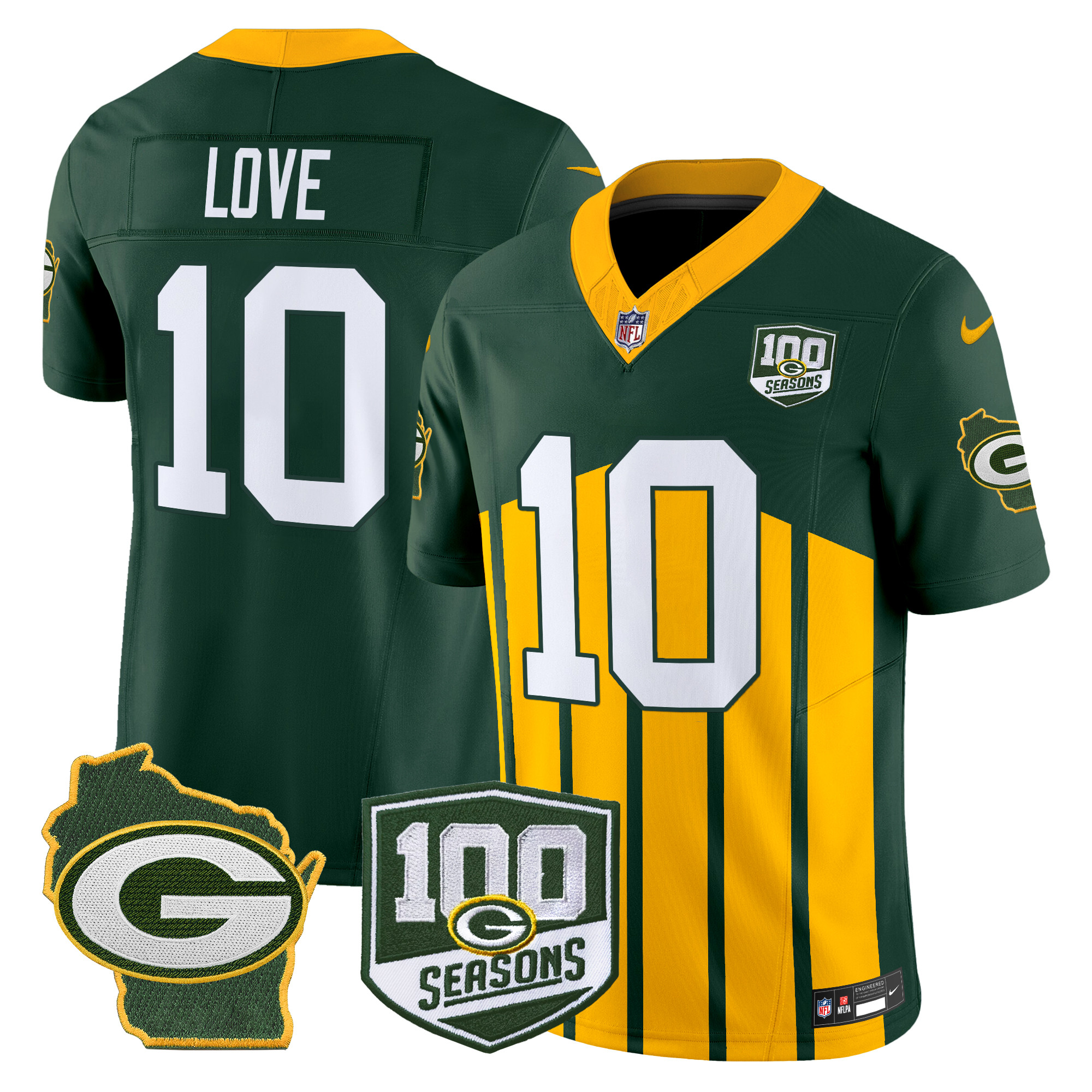 Jordan Love Men's Green Bay Packers 100th Season & Home Patch Vapor Limited Green Special Jersey - All Stitched
