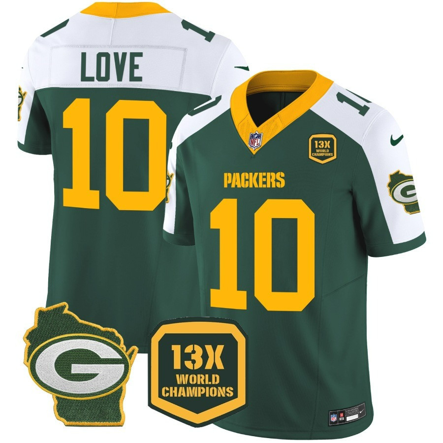 Jordan Love Men's Green Bay Packers 13 Time World Champions & Home Patch Vapor Jersey Ã¯Â¿Â½ All Stitched Alternate Jersey - All Stitched