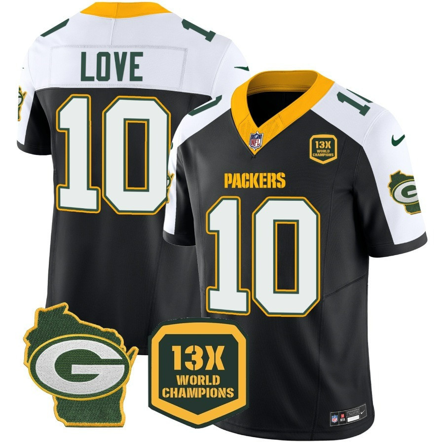 Jordan Love Men's Green Bay Packers 13 Time World Champions & Home Patch Vapor Jersey Ã¯Â¿Â½ All Stitched Black Alternate Jersey - All Stitched