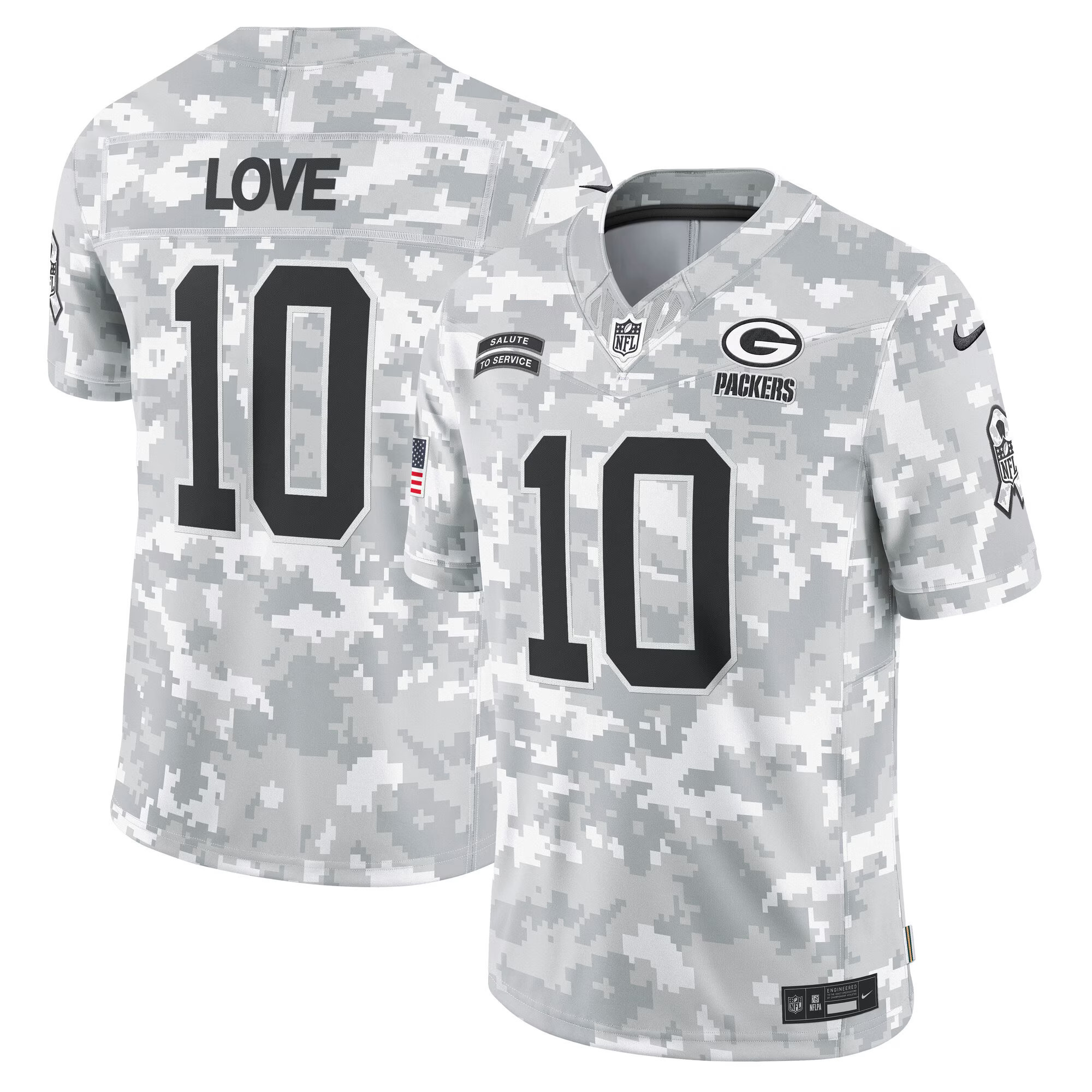 Jordan Love Men's Green Bay Packers 2024 Salute to Service Vapor Limited Arctic Camo Jersey - All Stitched