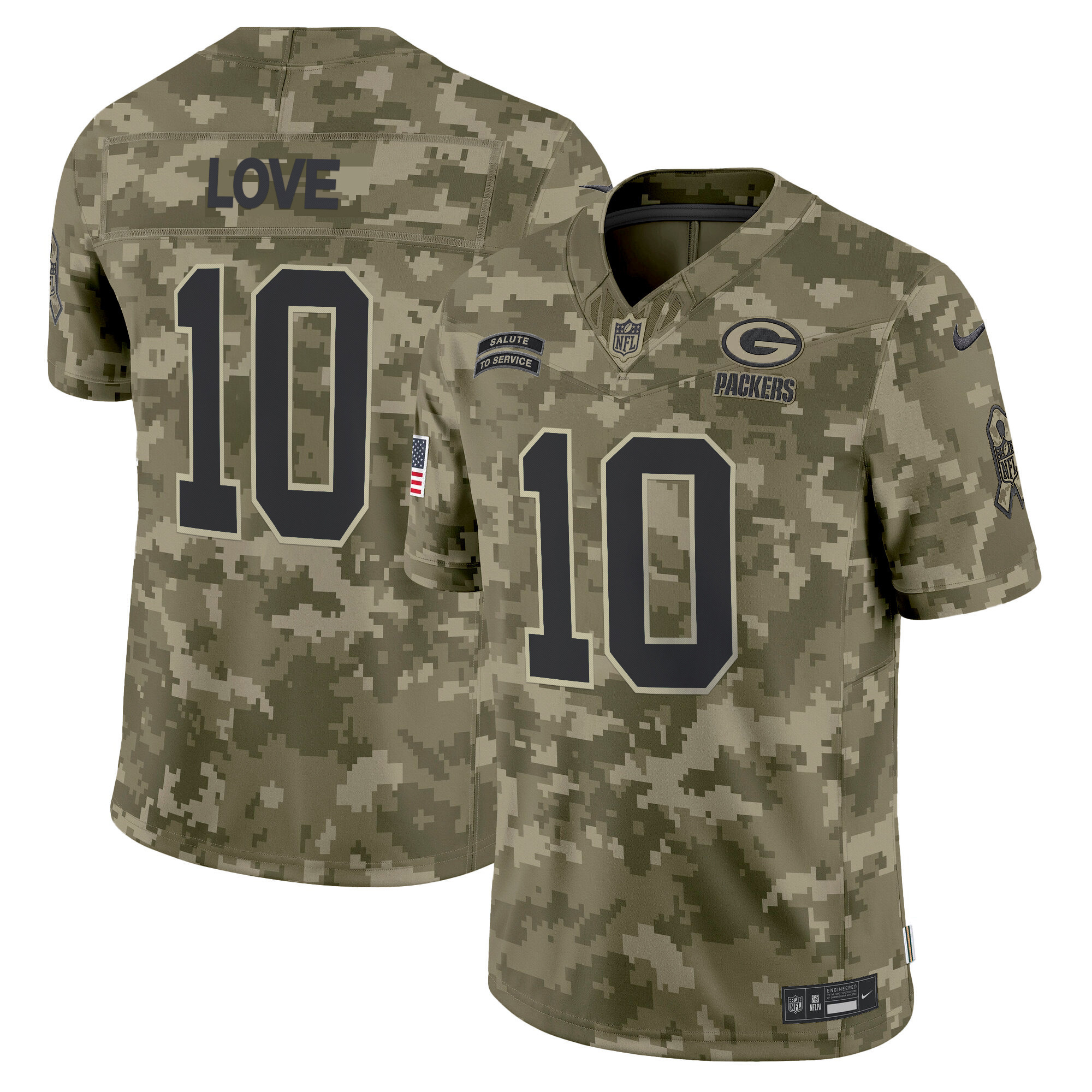 Jordan Love Men's Green Bay Packers 2024 Salute to Service Vapor Limited Olive Camo Jersey - All Stitched