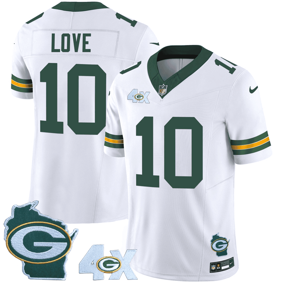 Jordan Love Men's Green Bay Packers 4x Champs & Home Patch Vapor White Jersey - All Stitched