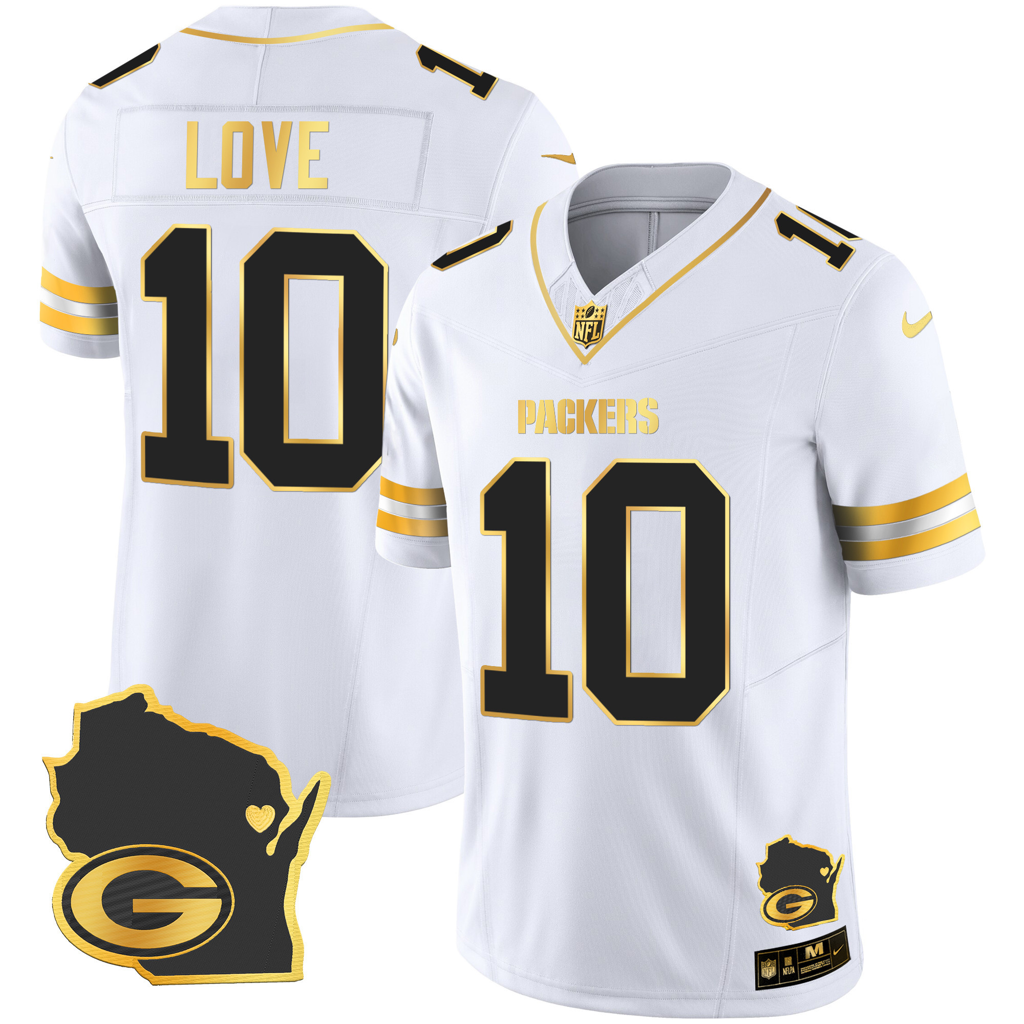 Jordan Love Men's Green Bay Packers Home Patch Gold Vapor White Gold Jersey - All Stitched